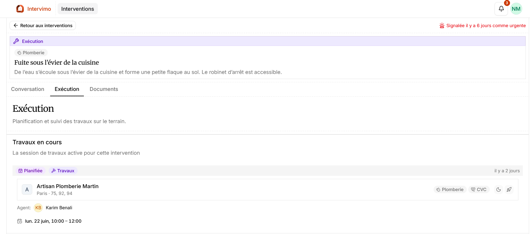 Page de détail d'une intervention côté locataire