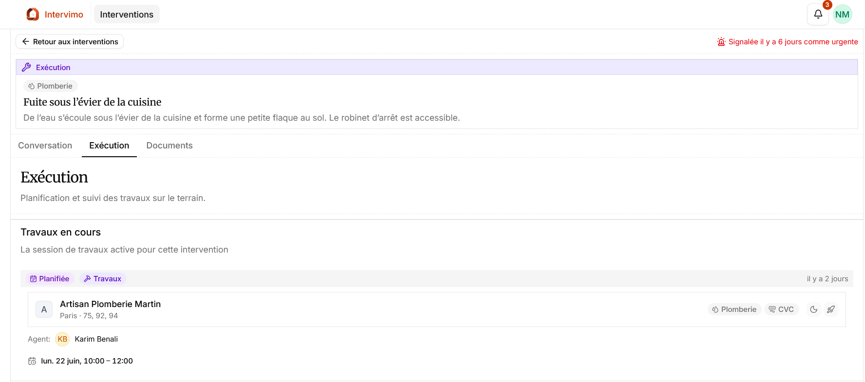 Page de détail d'une intervention côté locataire