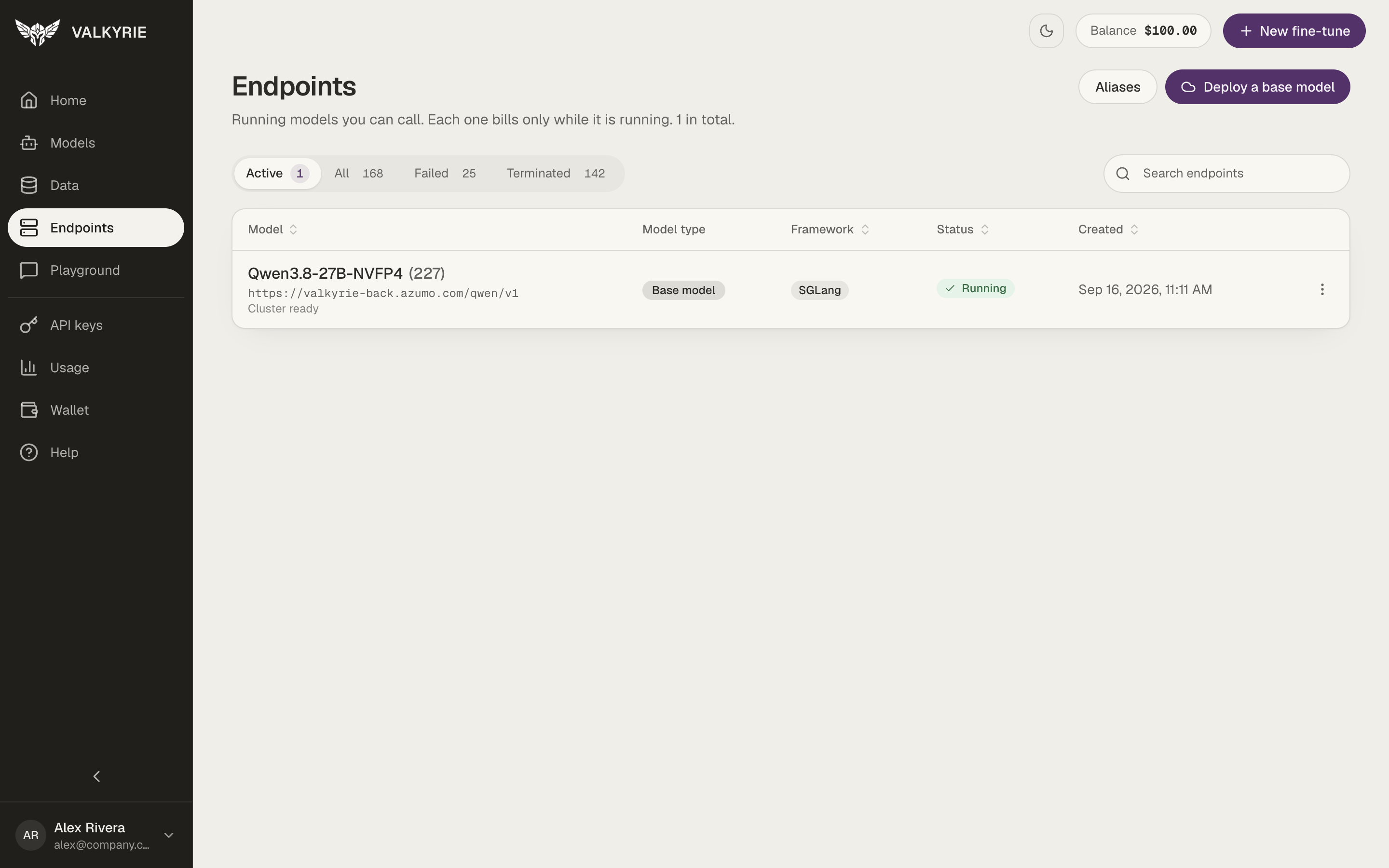 Valkyrie Endpoints screen