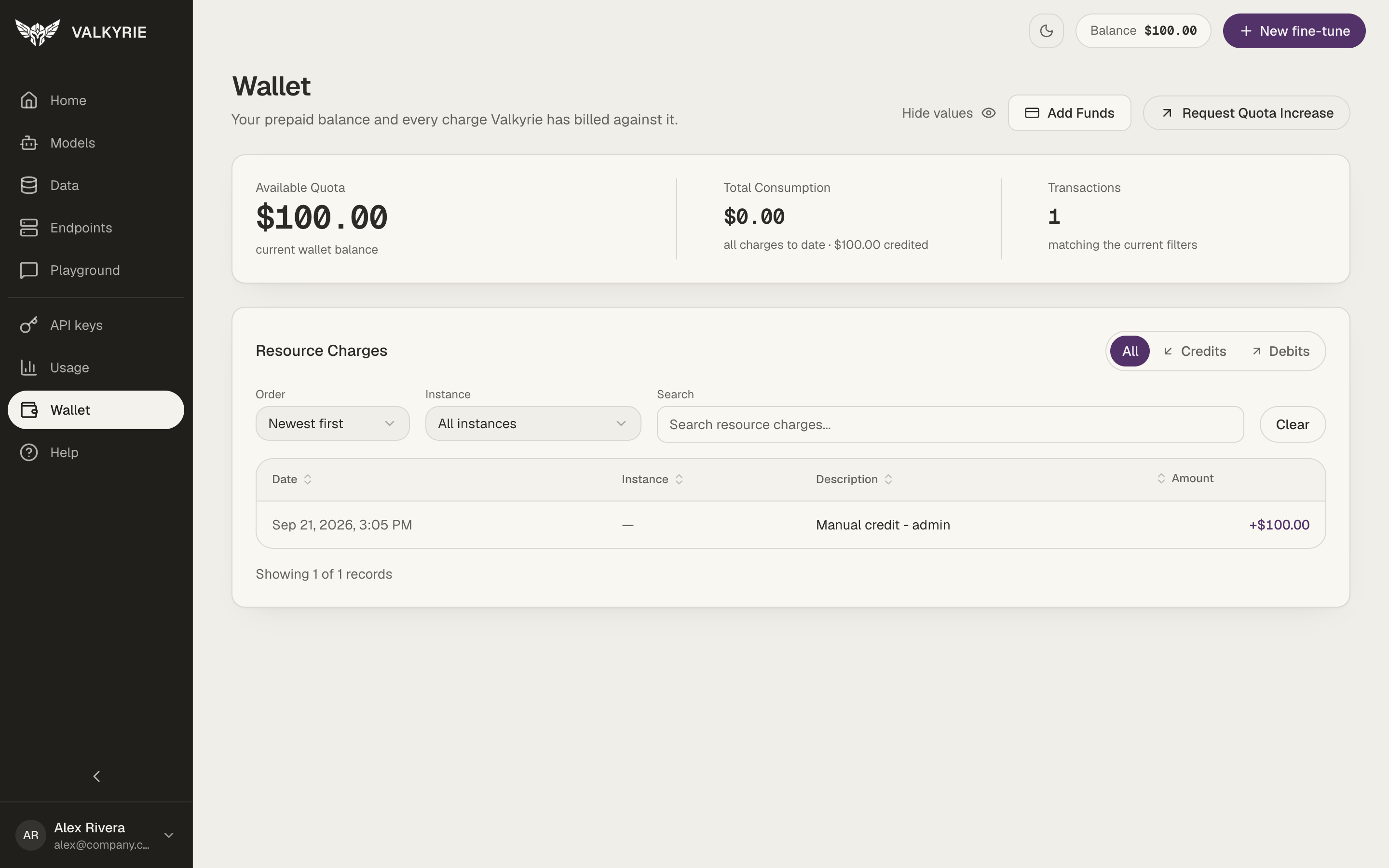 Valkyrie Wallet screen