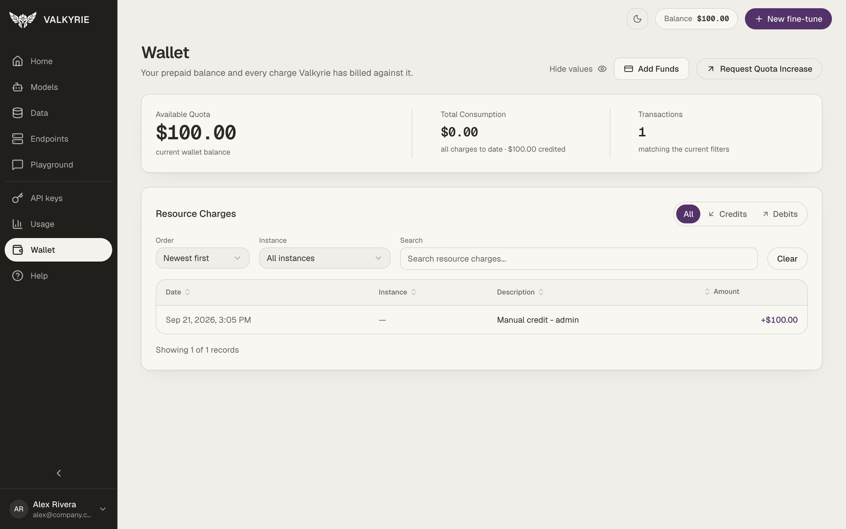 Valkyrie Wallet screen