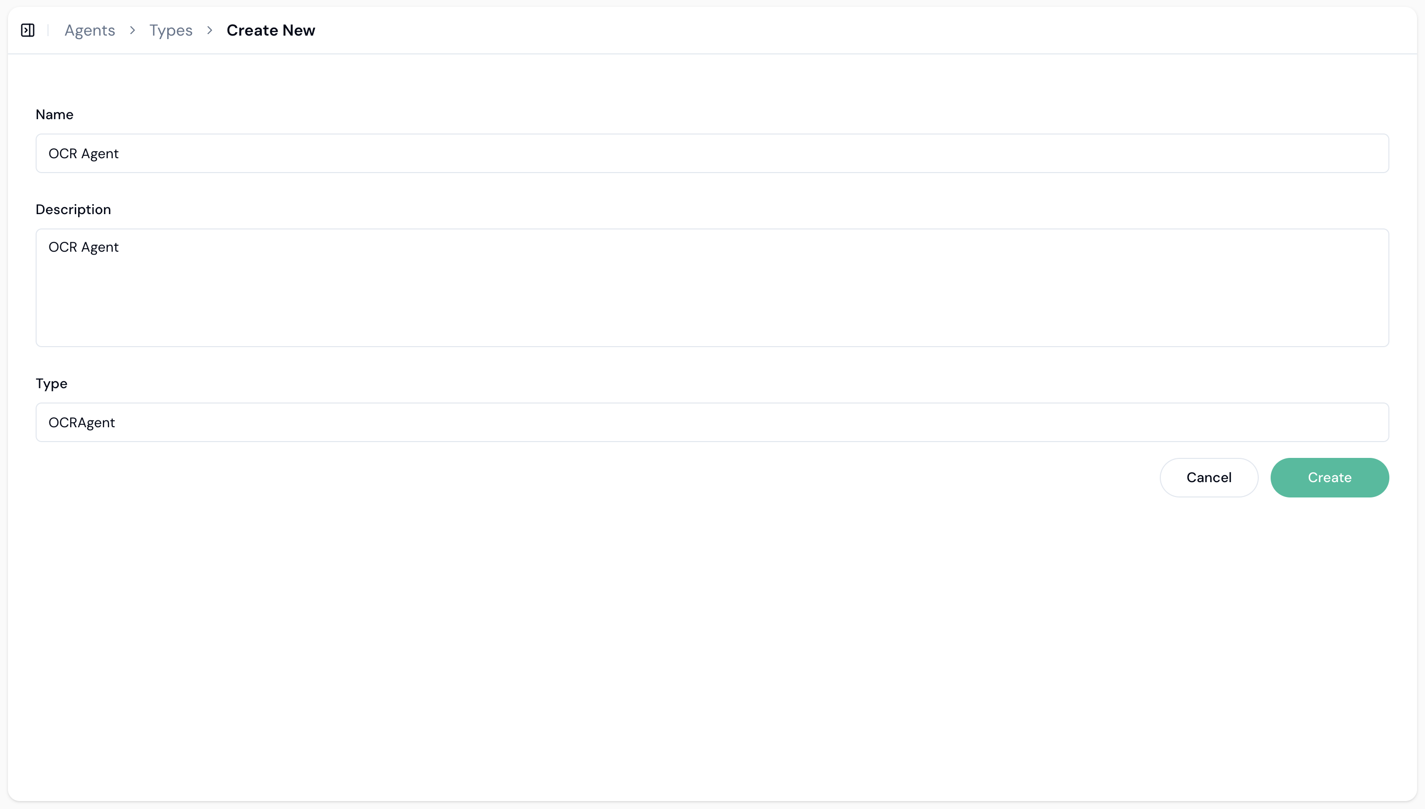 Create Agent Type form