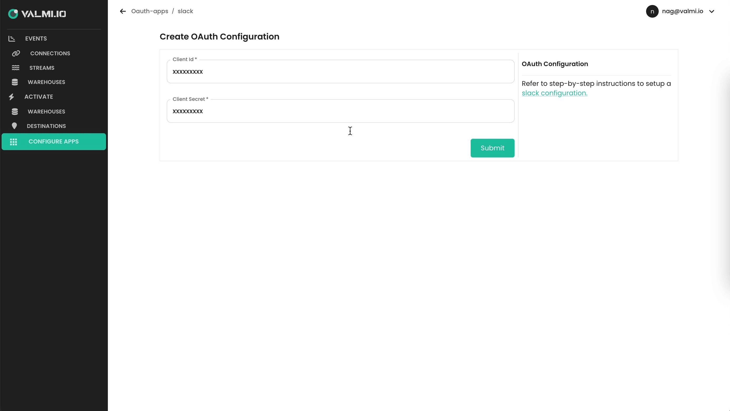 Slack OAuth configuration