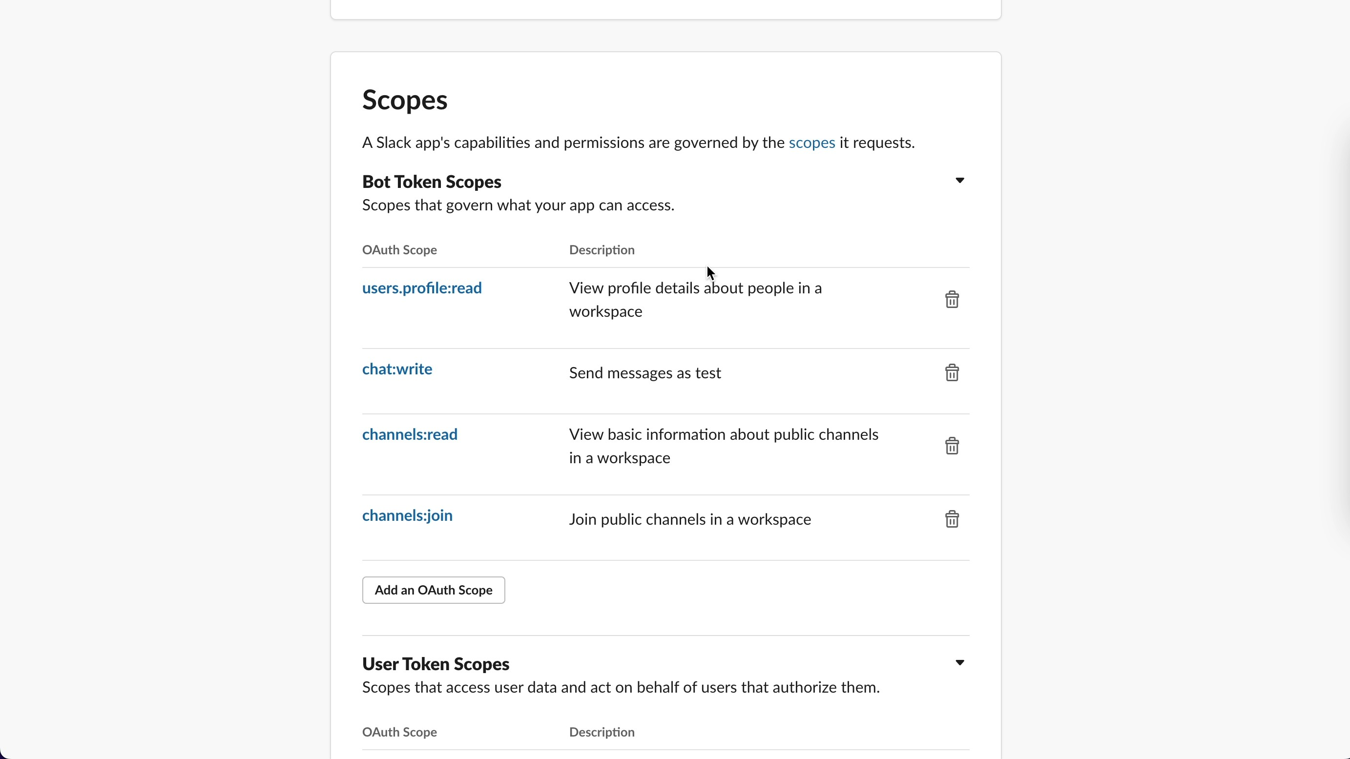 Slack Bot Scope