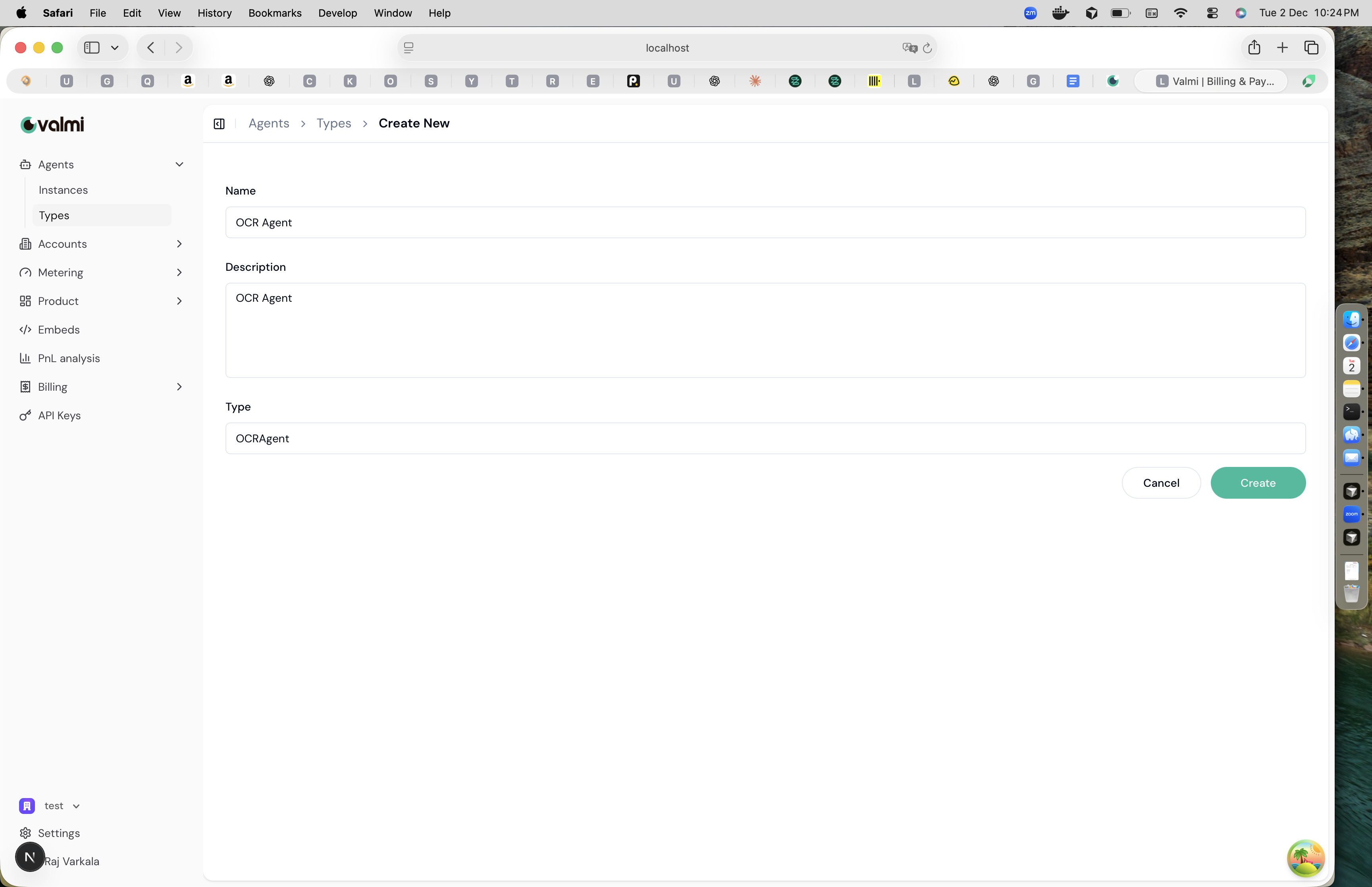 Create Agent Type form