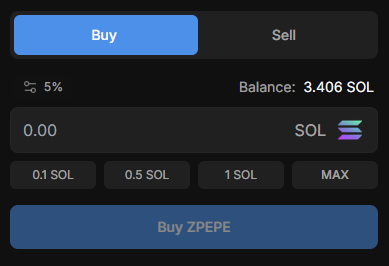Zapzy trading interface showing buy/sell options, balance, and quick amount buttons