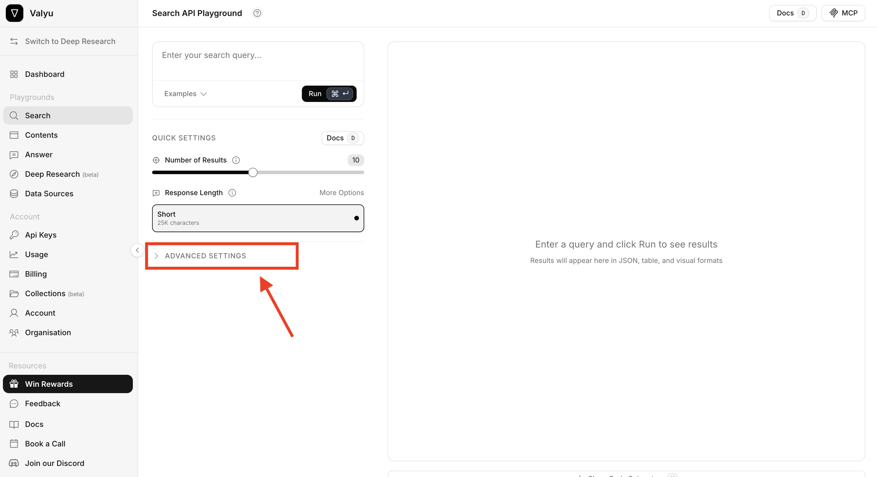 Click Advanced Settings to expand the settings panel