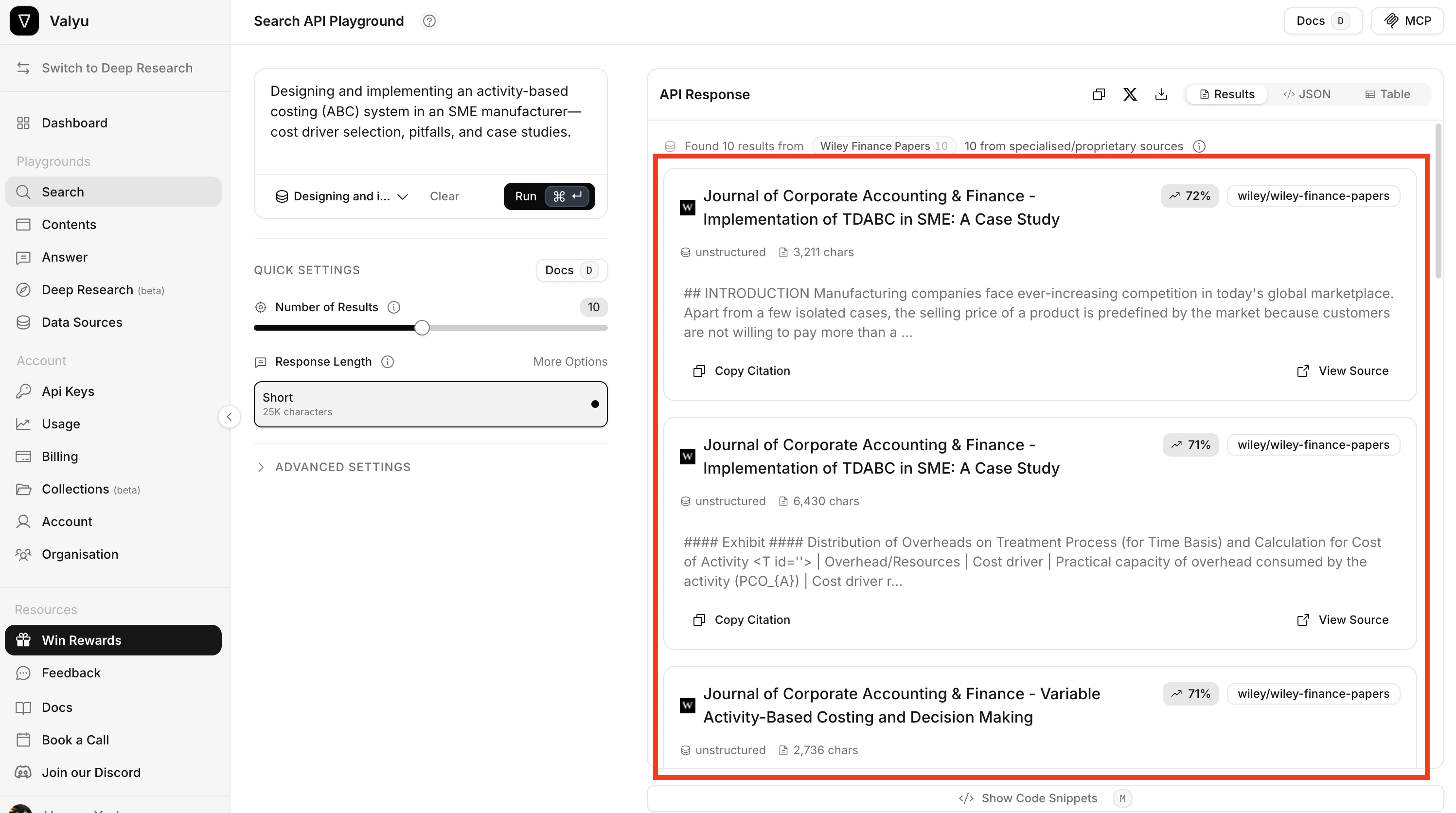 Search results from Wiley finance papers showing matched content