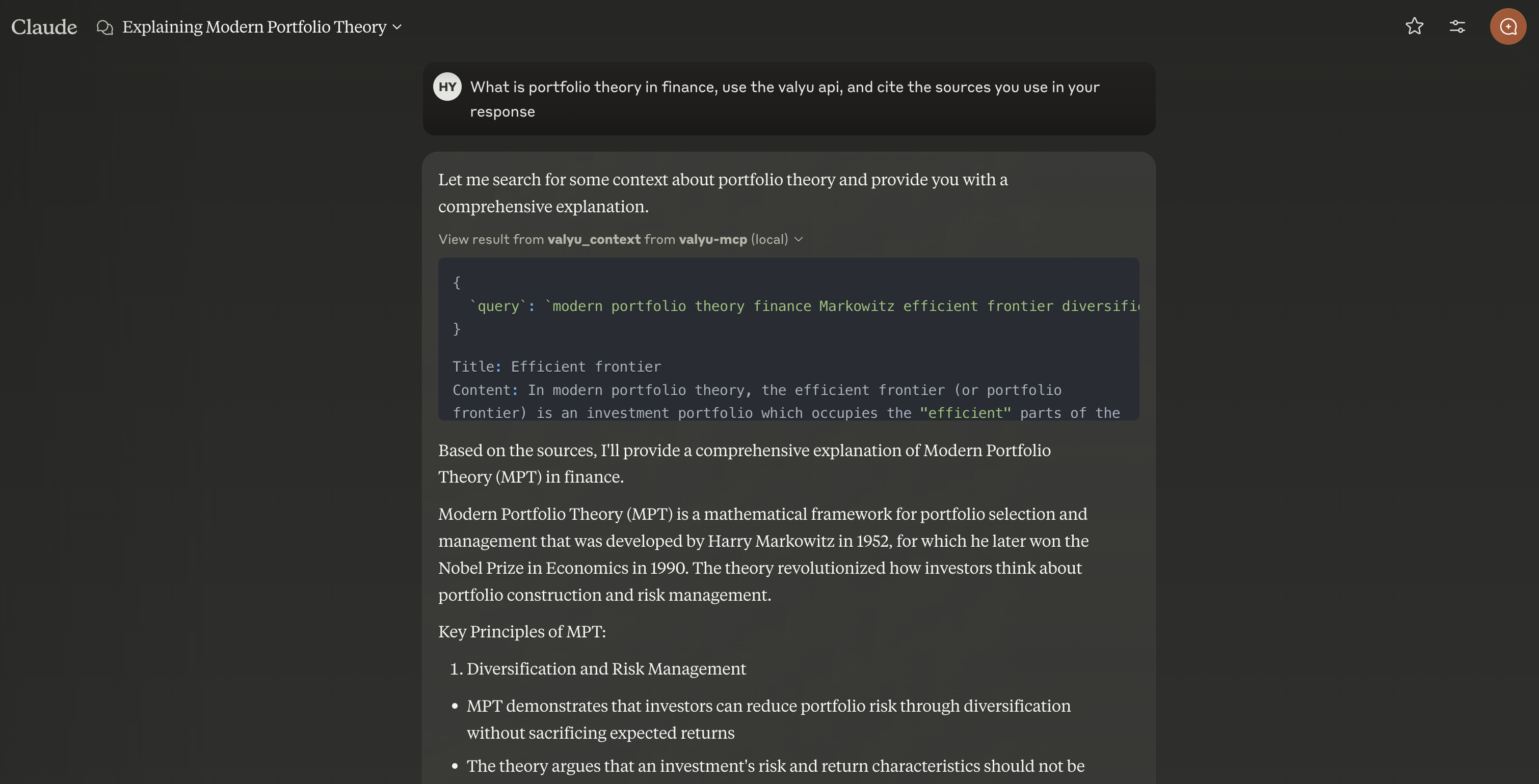 Example of Valyu MCP Response