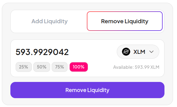 Remove liquidity panel