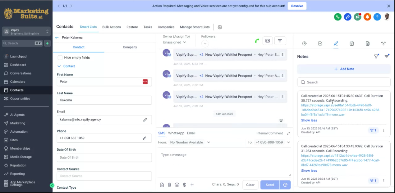 Call Recording Attached to Contact