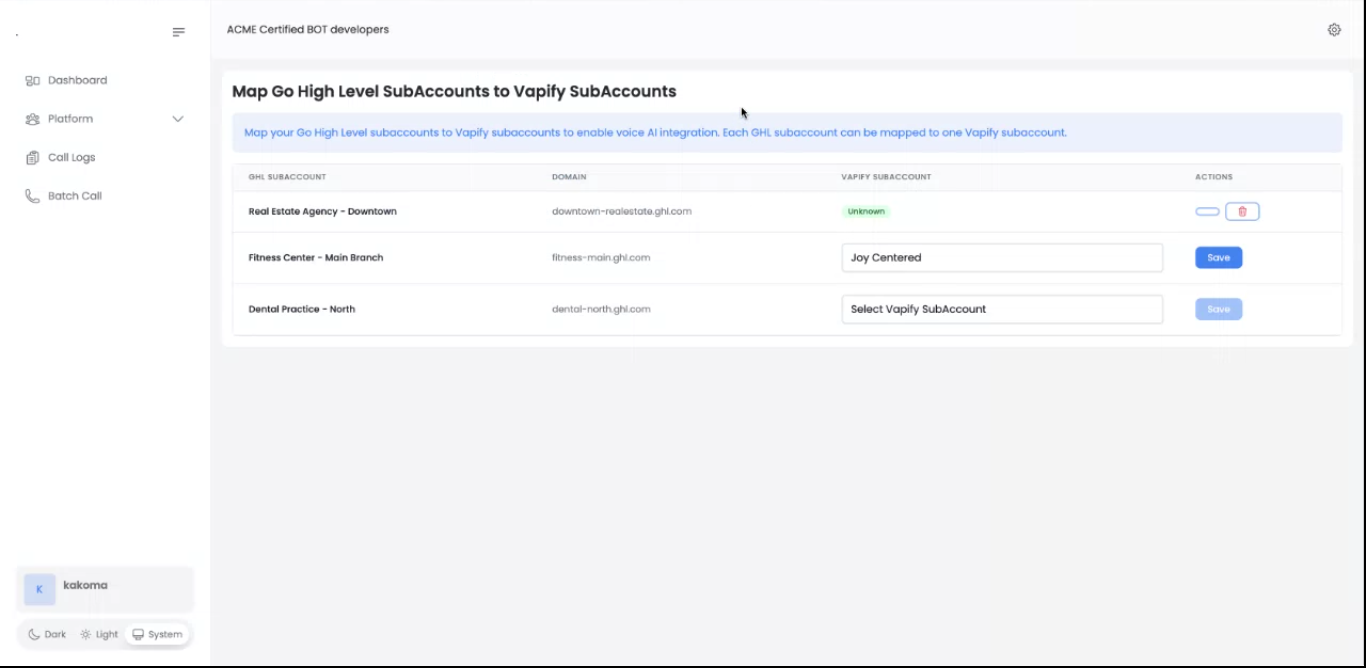 Map GoHighLevel SubAccounts to Vapify SubAccounts