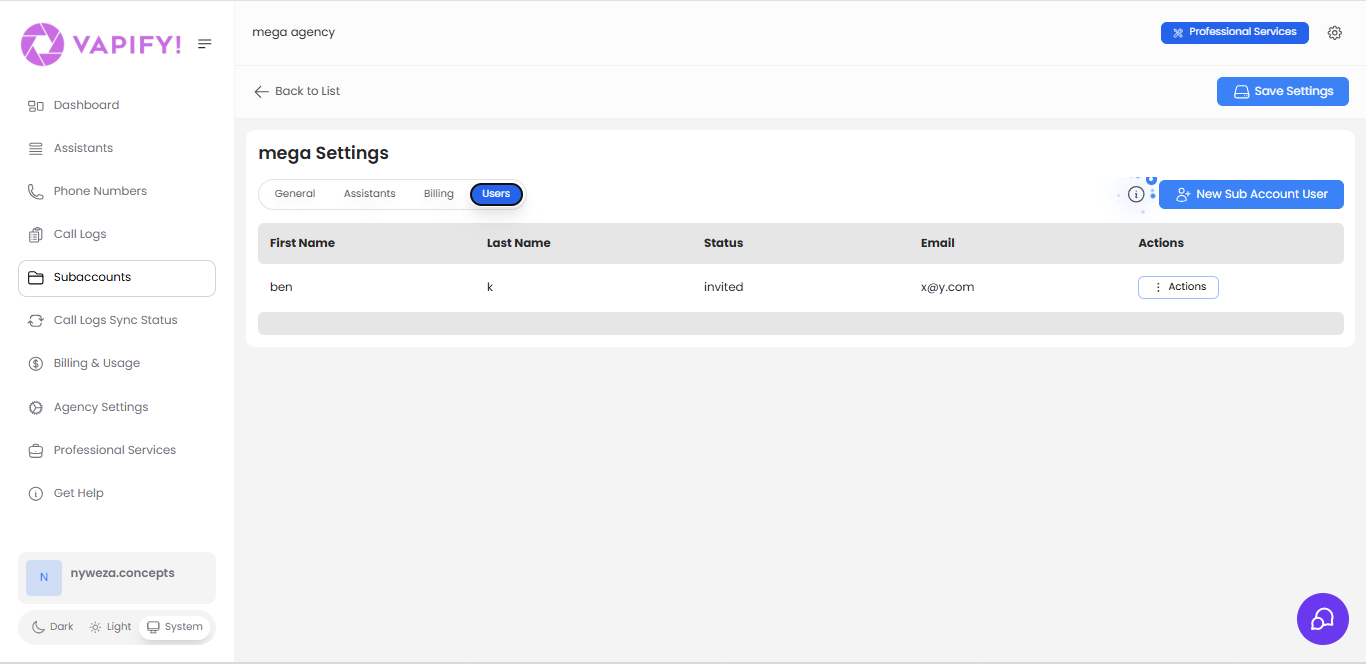 Sub Account User Management