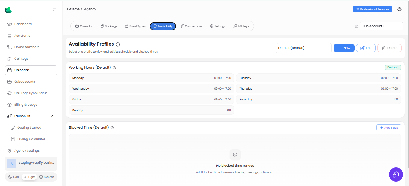 Availability profiles with working hours and blocked time