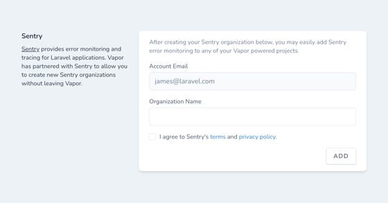 Sentry - Laravel Vapor