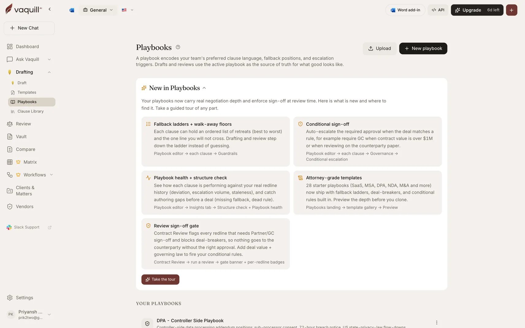 Screenshot of the Playbooks list showing saved negotiation playbooks