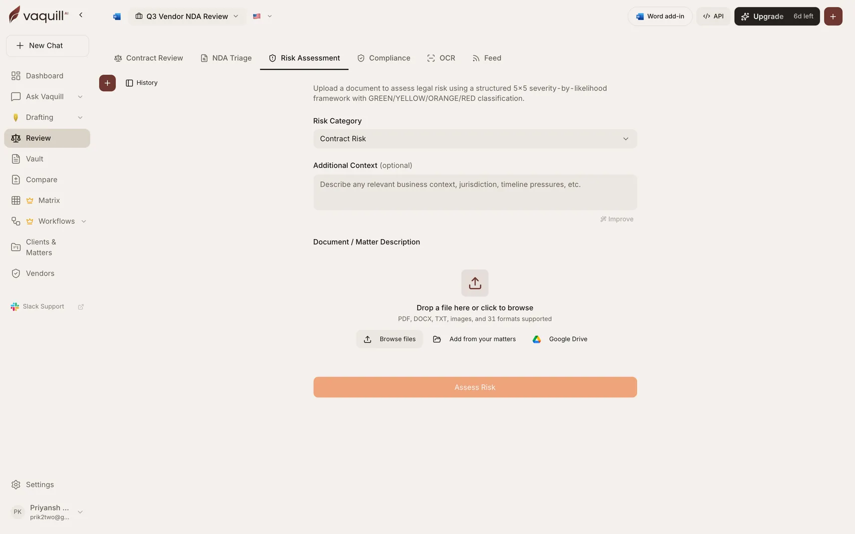 Screenshot of the Risk Assessment tool showing its scenario input form