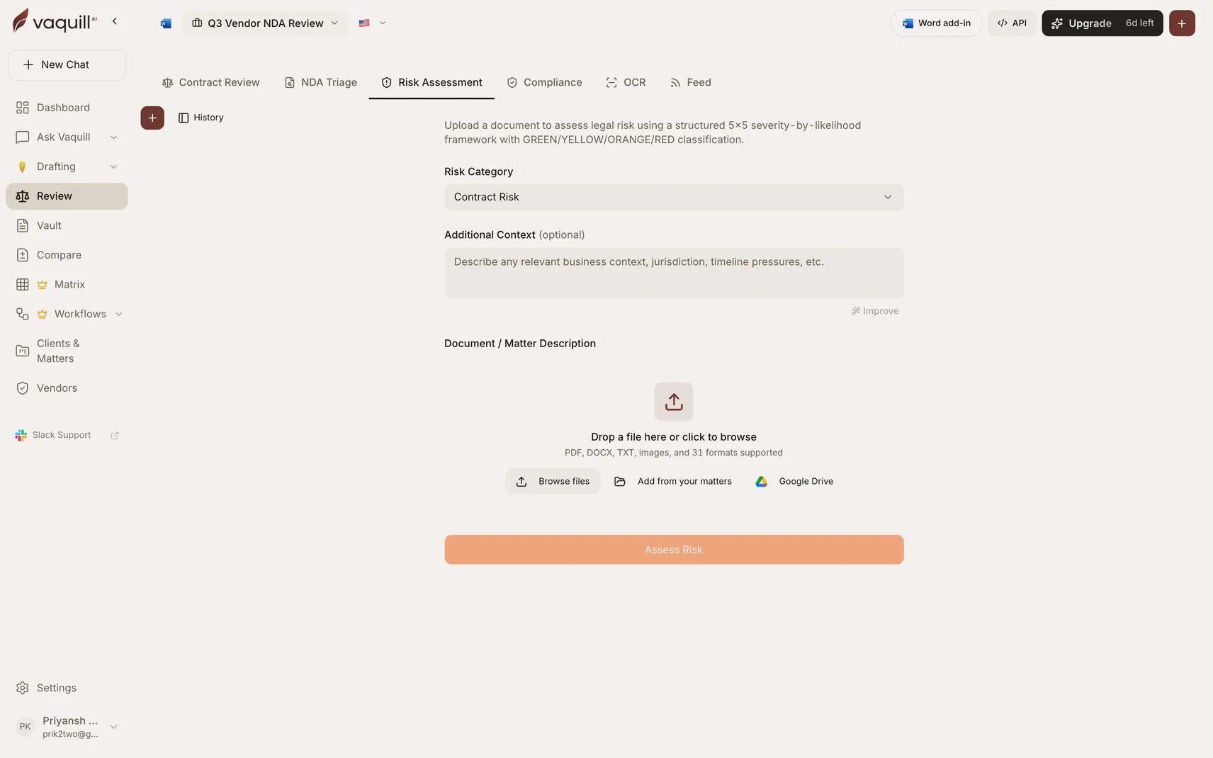 Screenshot of the Risk Assessment tool showing its scenario input form