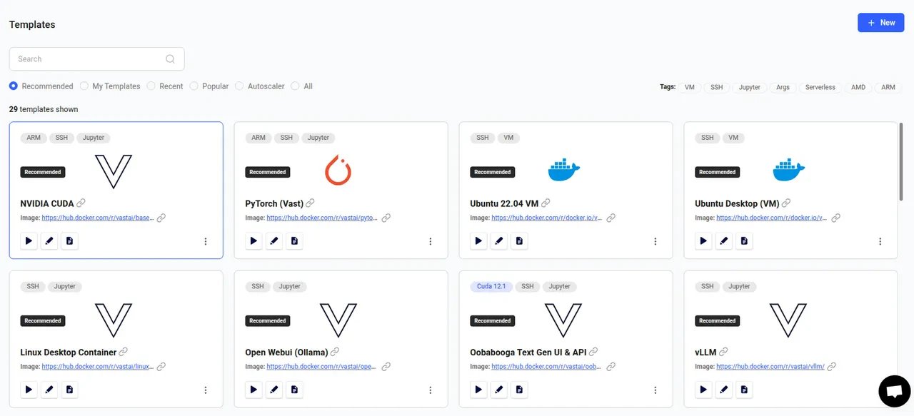 Recommended Templates page