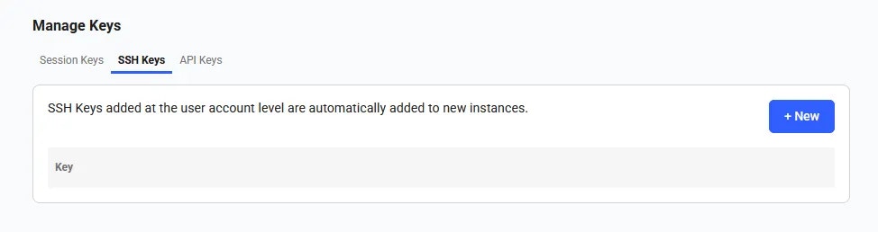 SSH Keys empty section