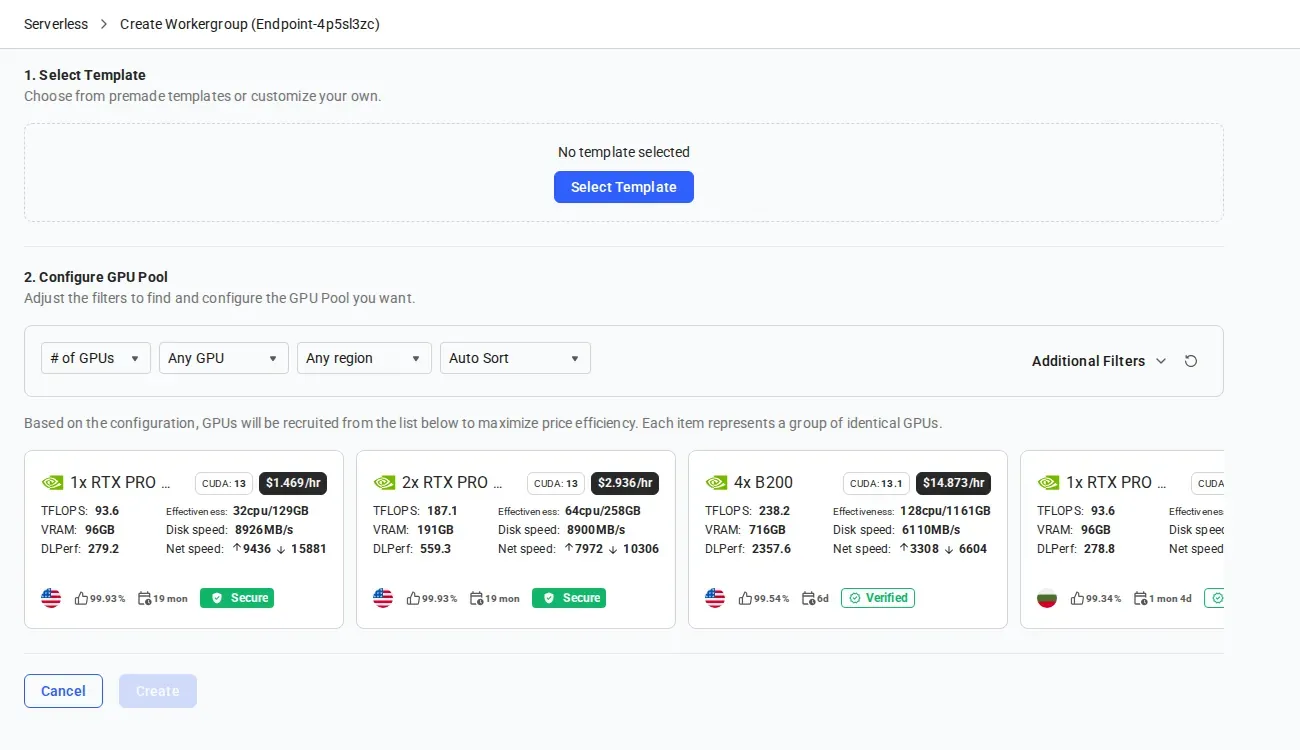 Create Workergroup - GPU selection