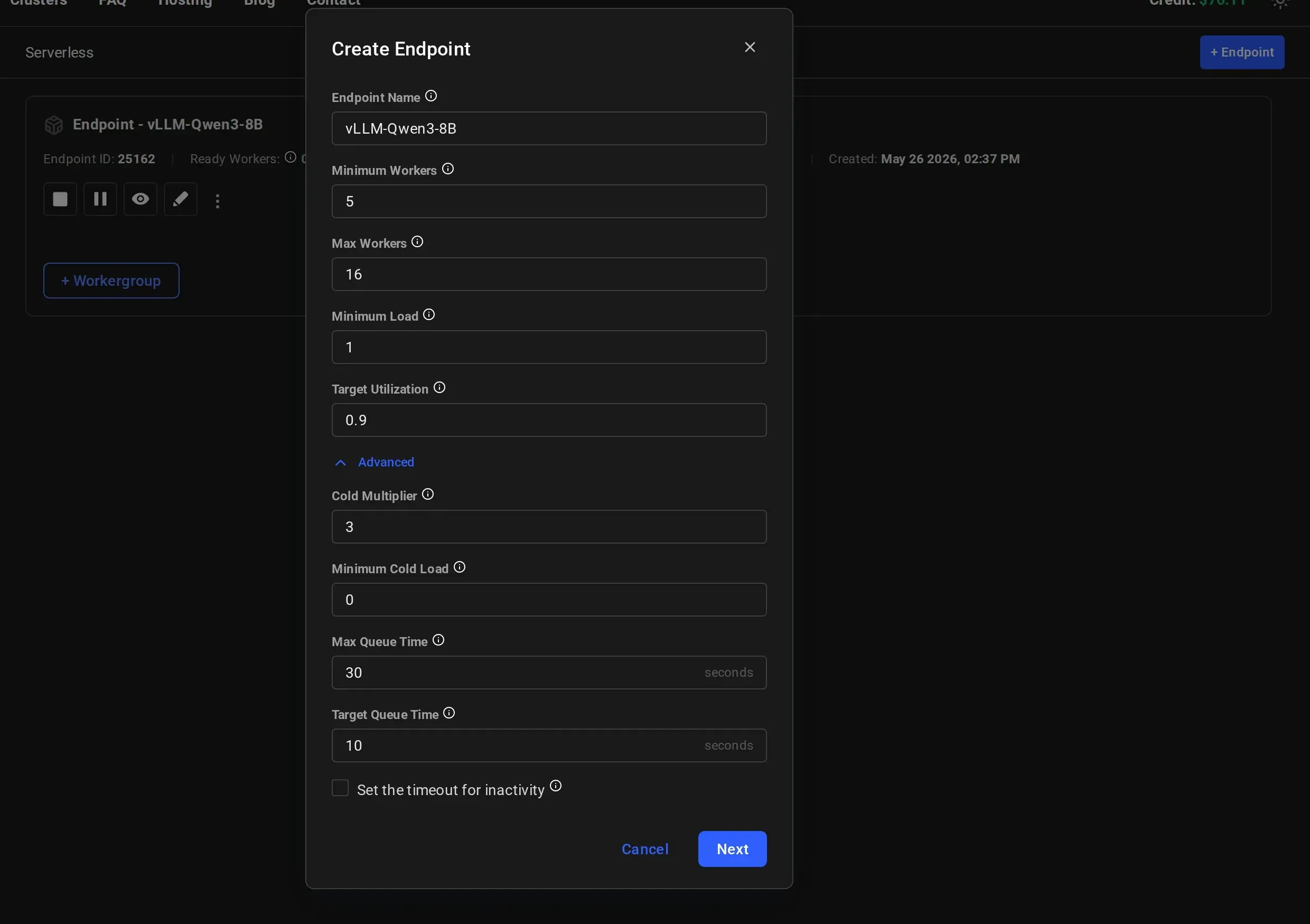 Create Endpoint advanced parameters