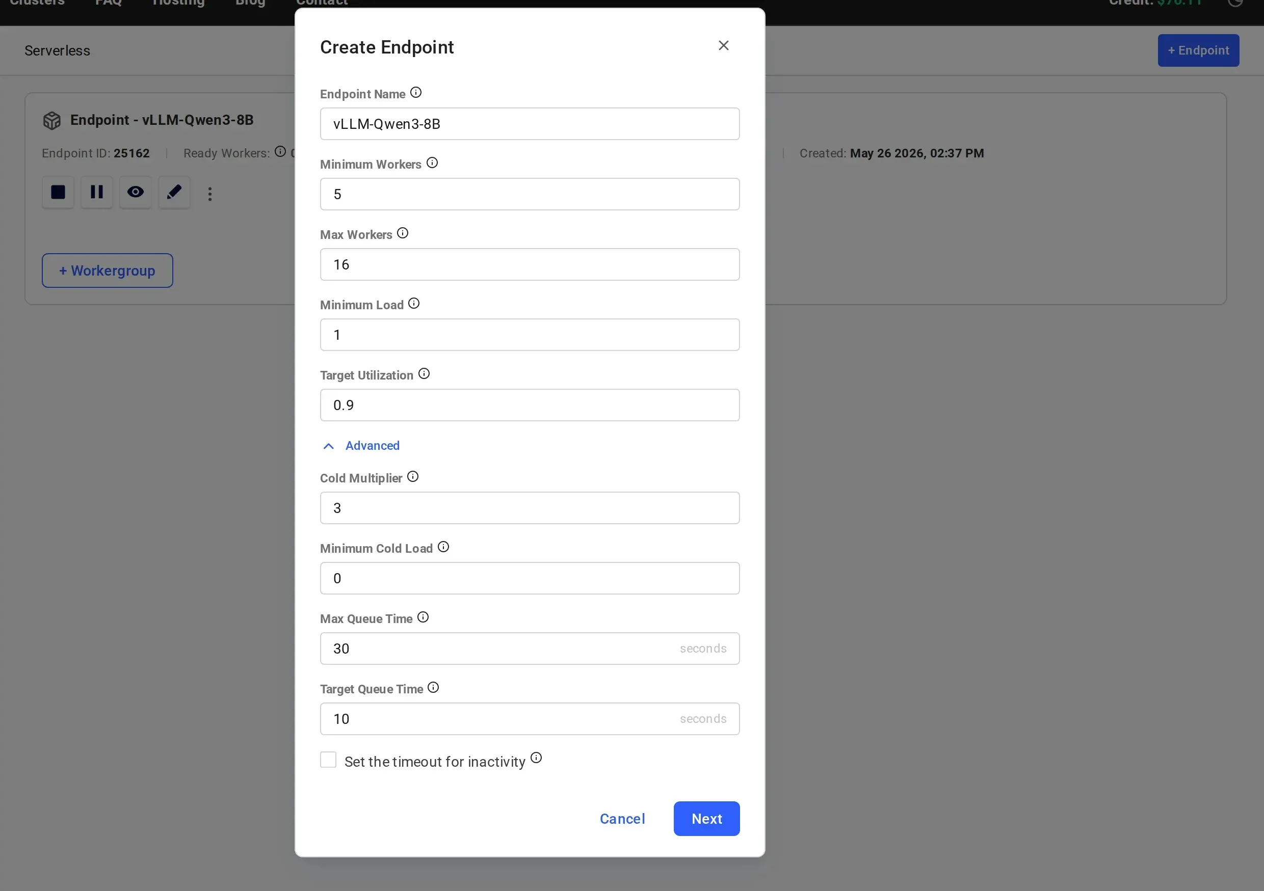 Create Endpoint advanced parameters