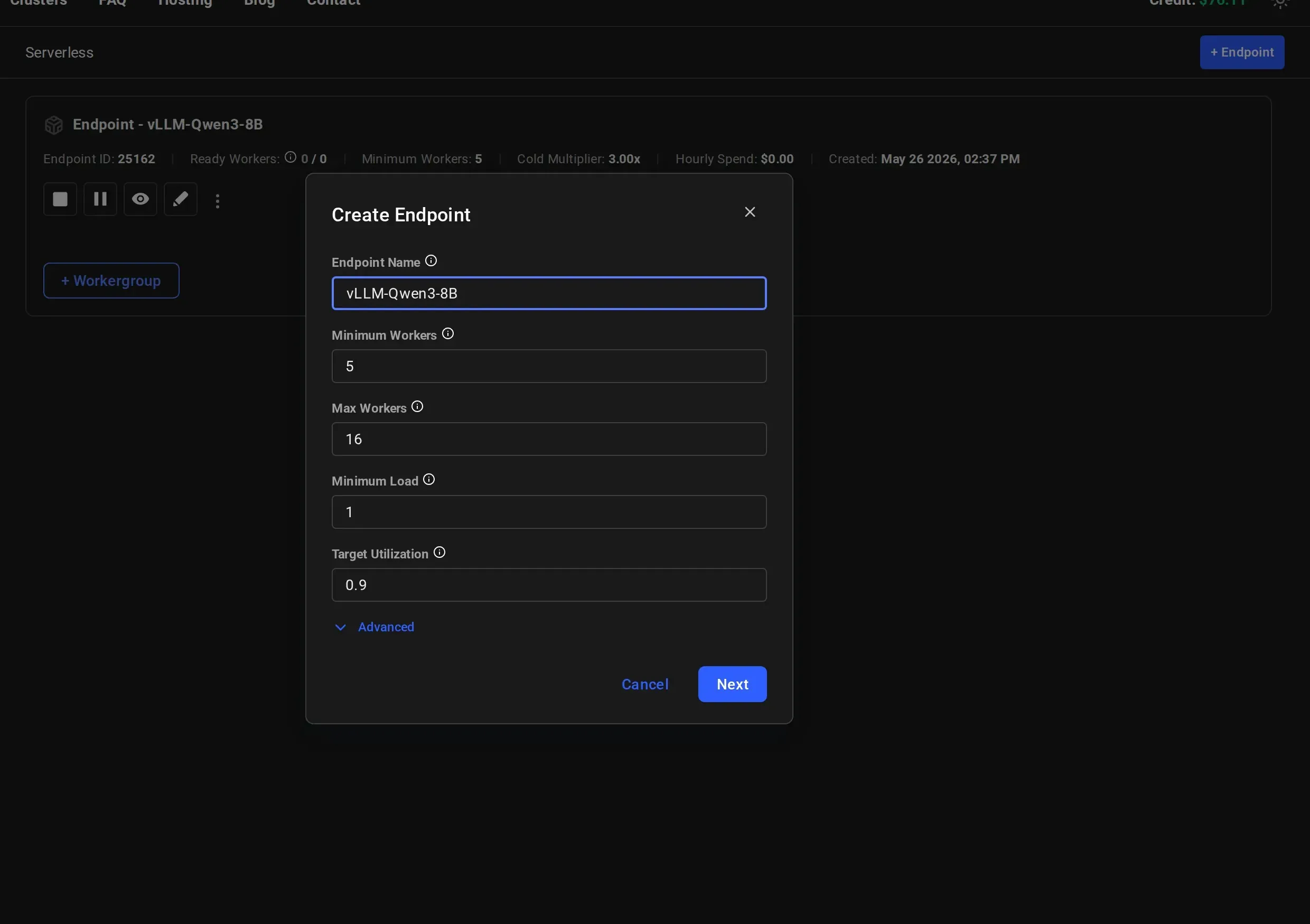 Create Endpoint dialog