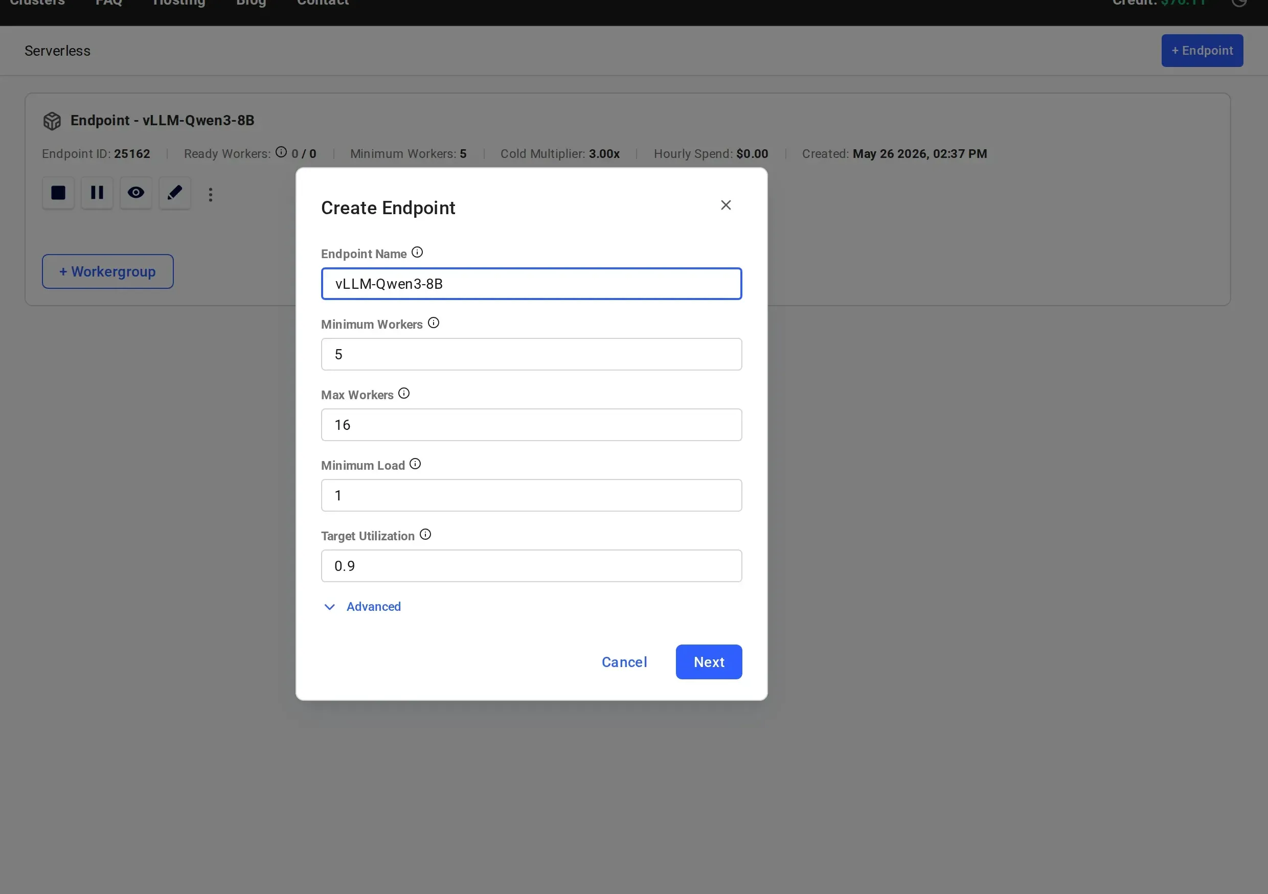 Create Endpoint dialog