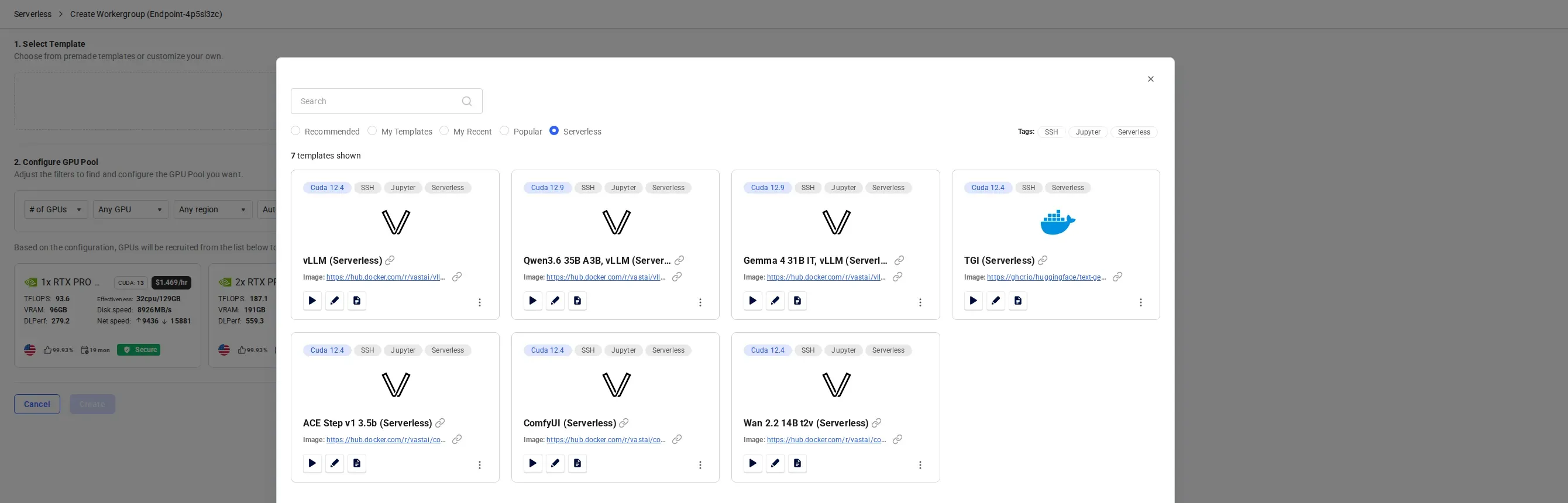 Create Workergroup - Template selection