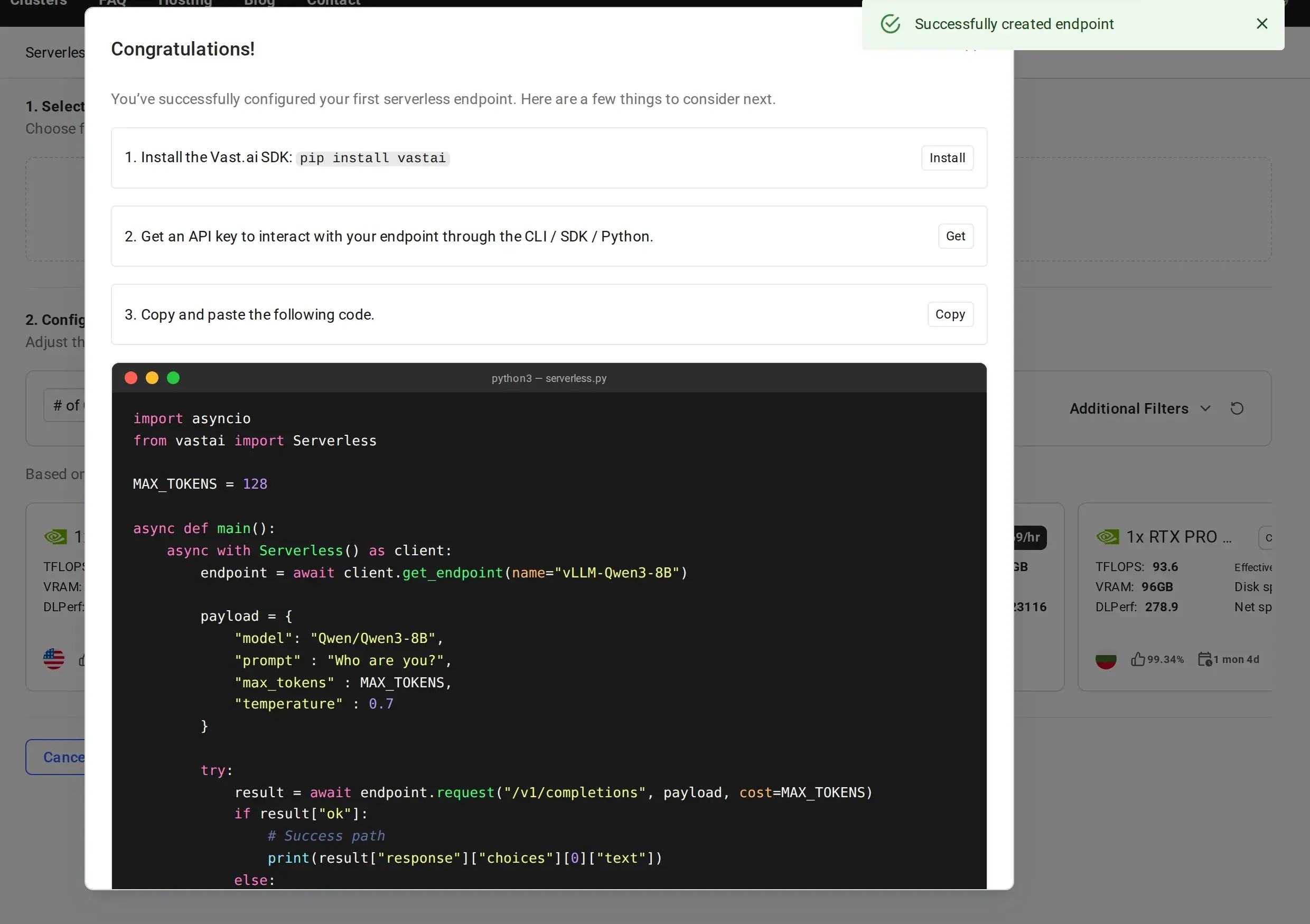 Endpoint created successfully