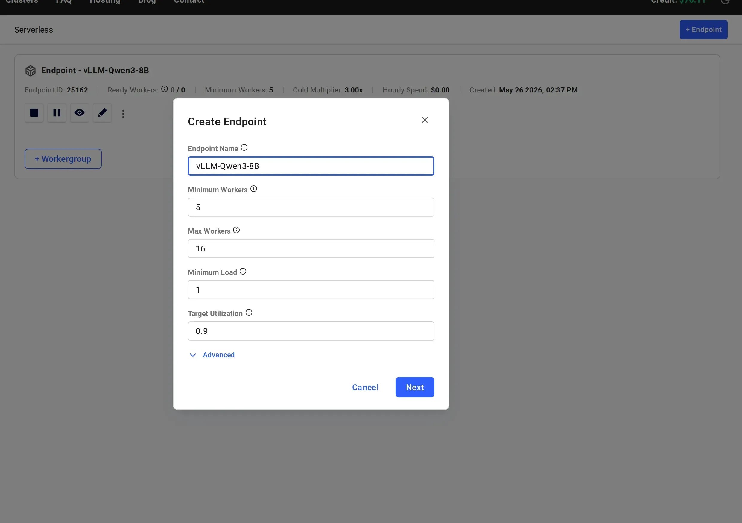 Create Endpoint dialog
