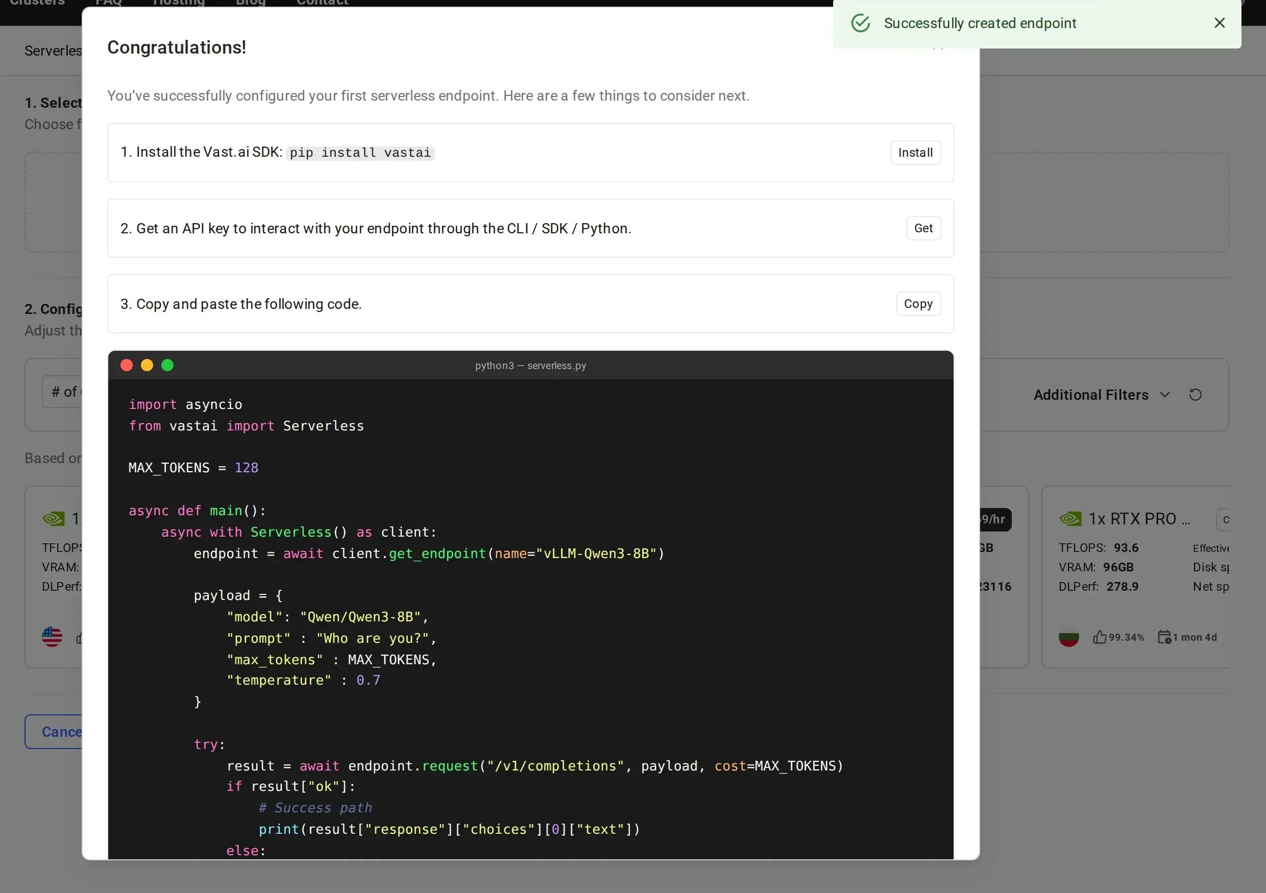 Endpoint created successfully