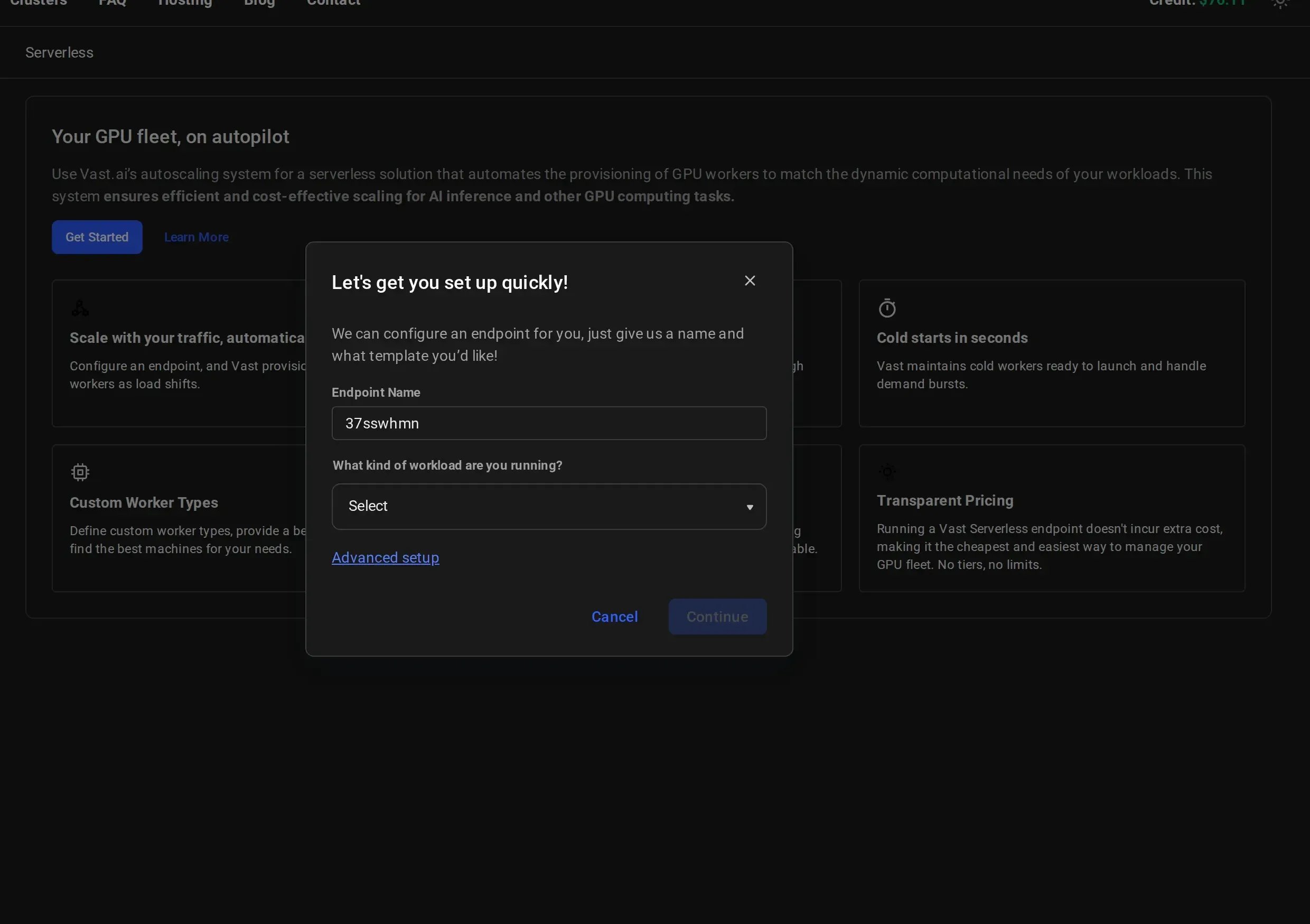 Quickstart modal