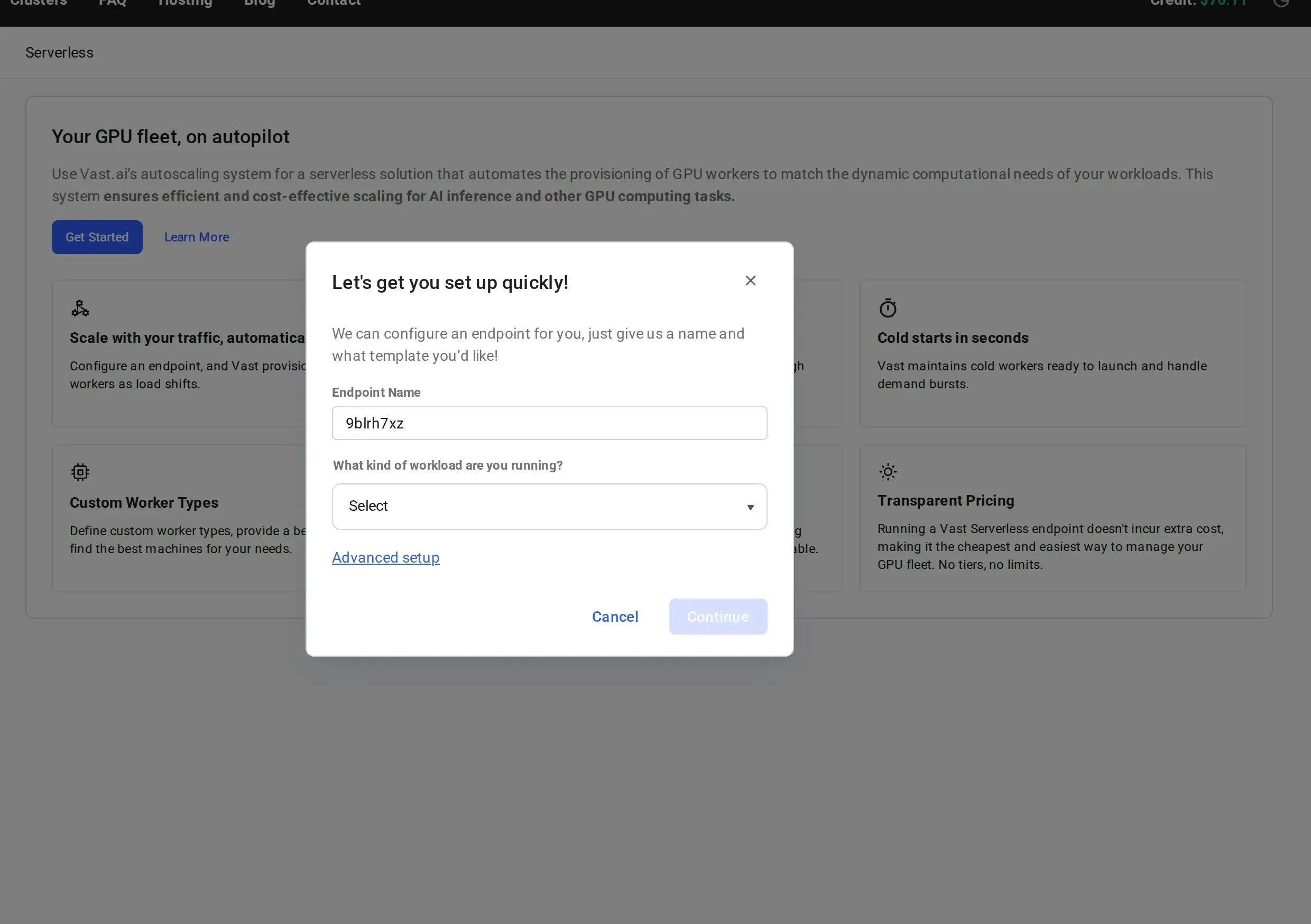 Quickstart modal