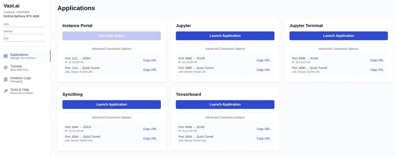 Instance portal landing page