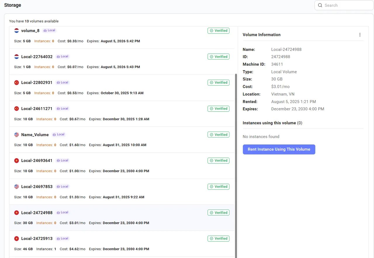 Rent instance using this volume