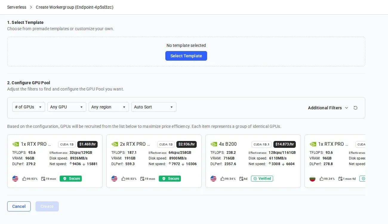 Create Workergroup - GPU selection