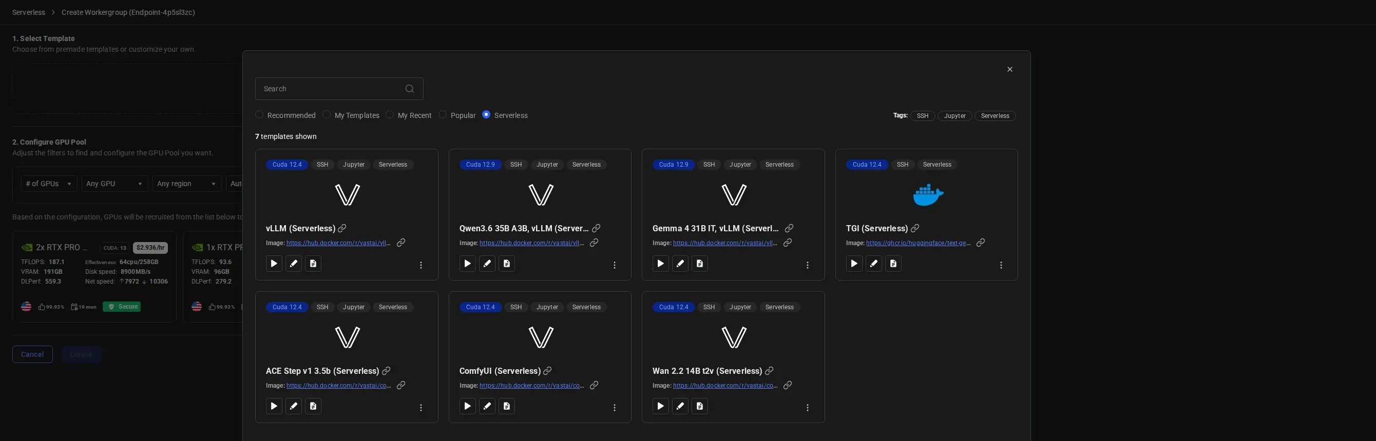 Create Workergroup - Template selection