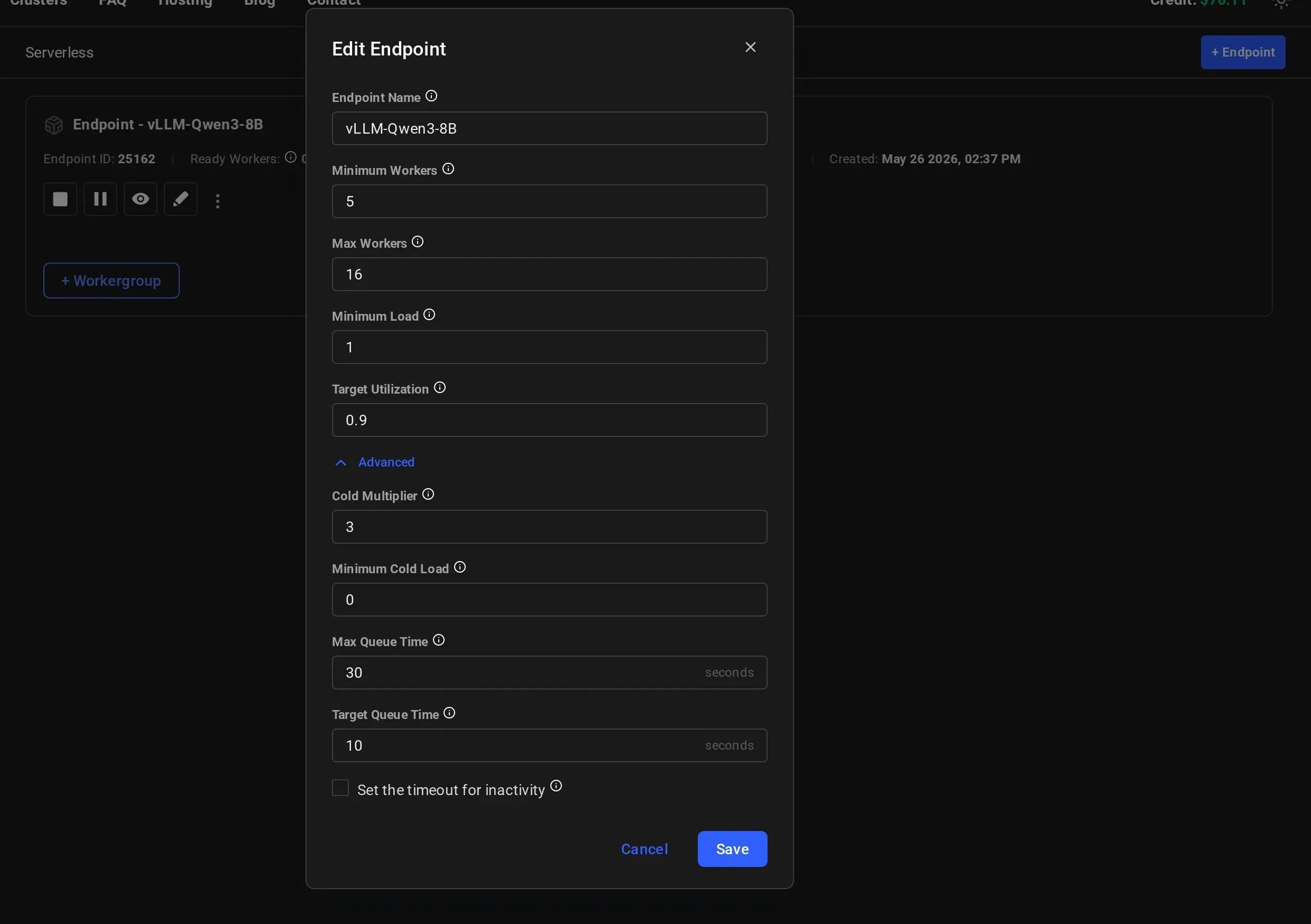 Edit Endpoint advanced parameters