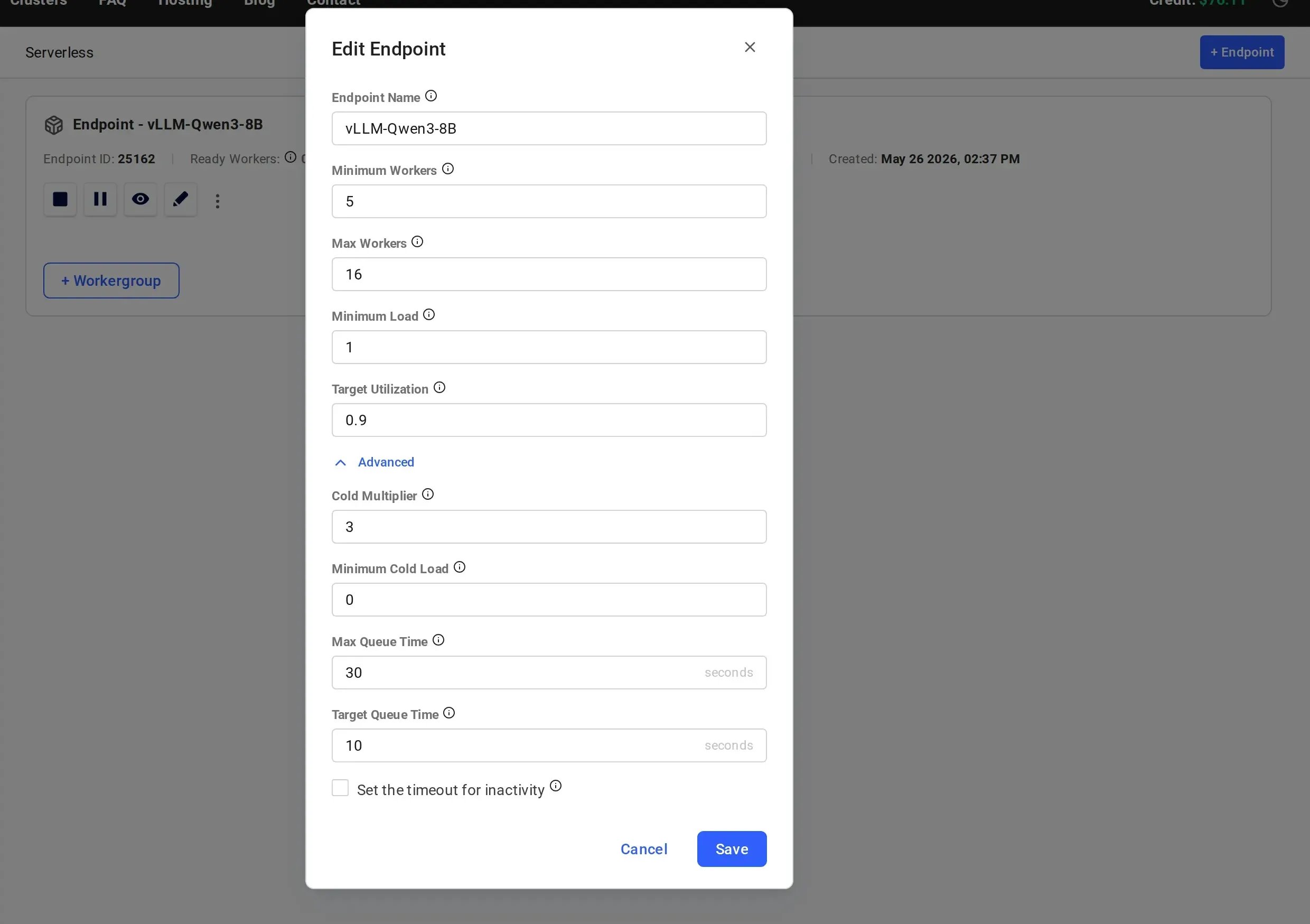 Edit Endpoint advanced parameters