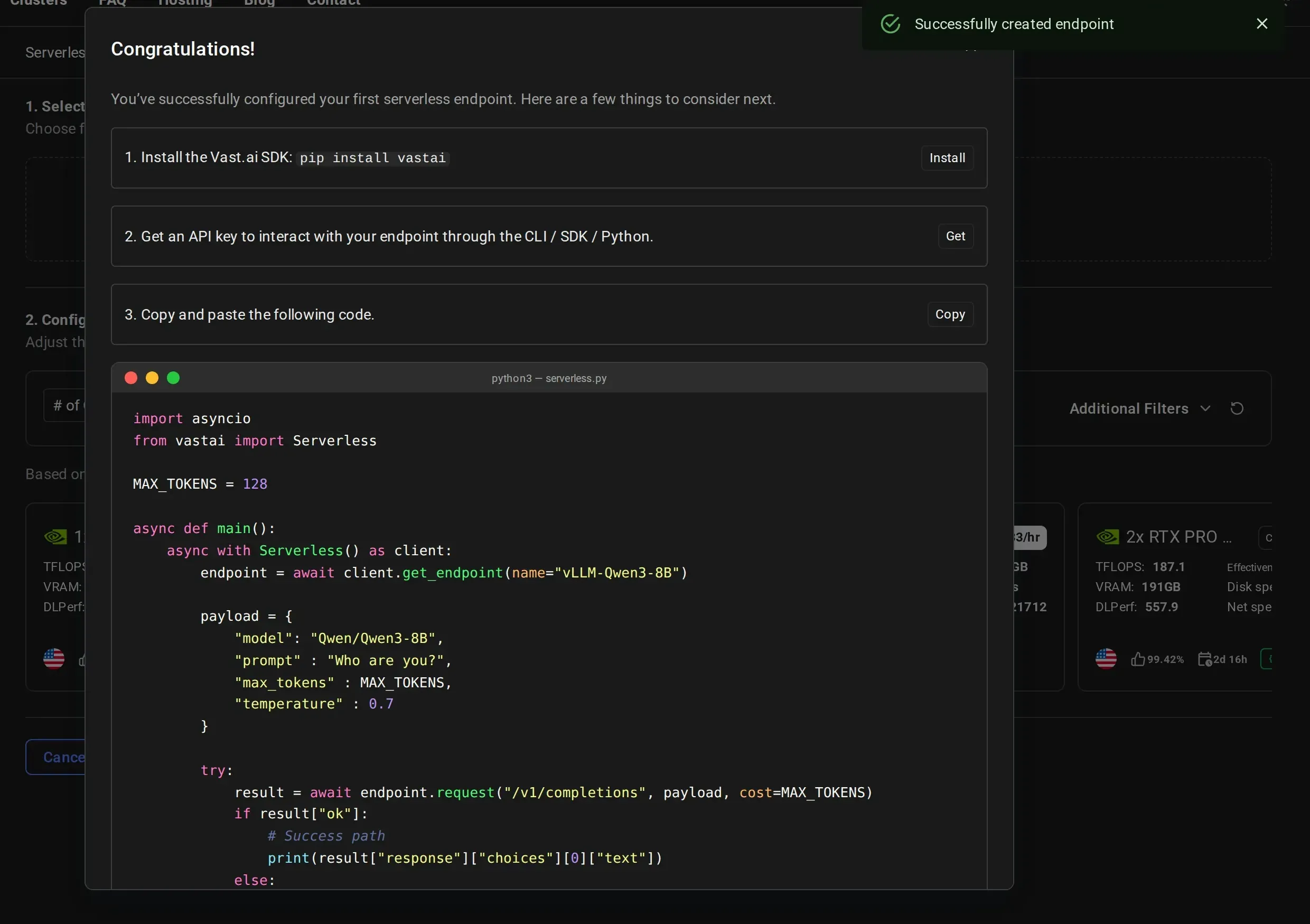 Endpoint created successfully