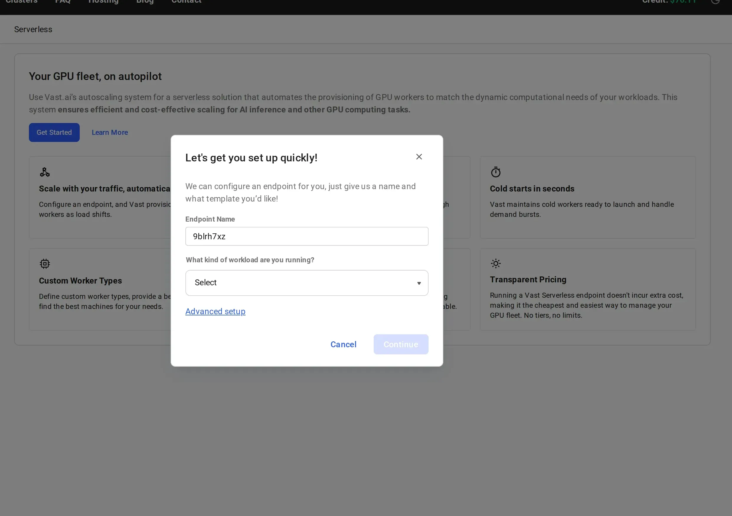 Quickstart modal