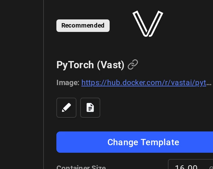 Template selector with Change Template button
