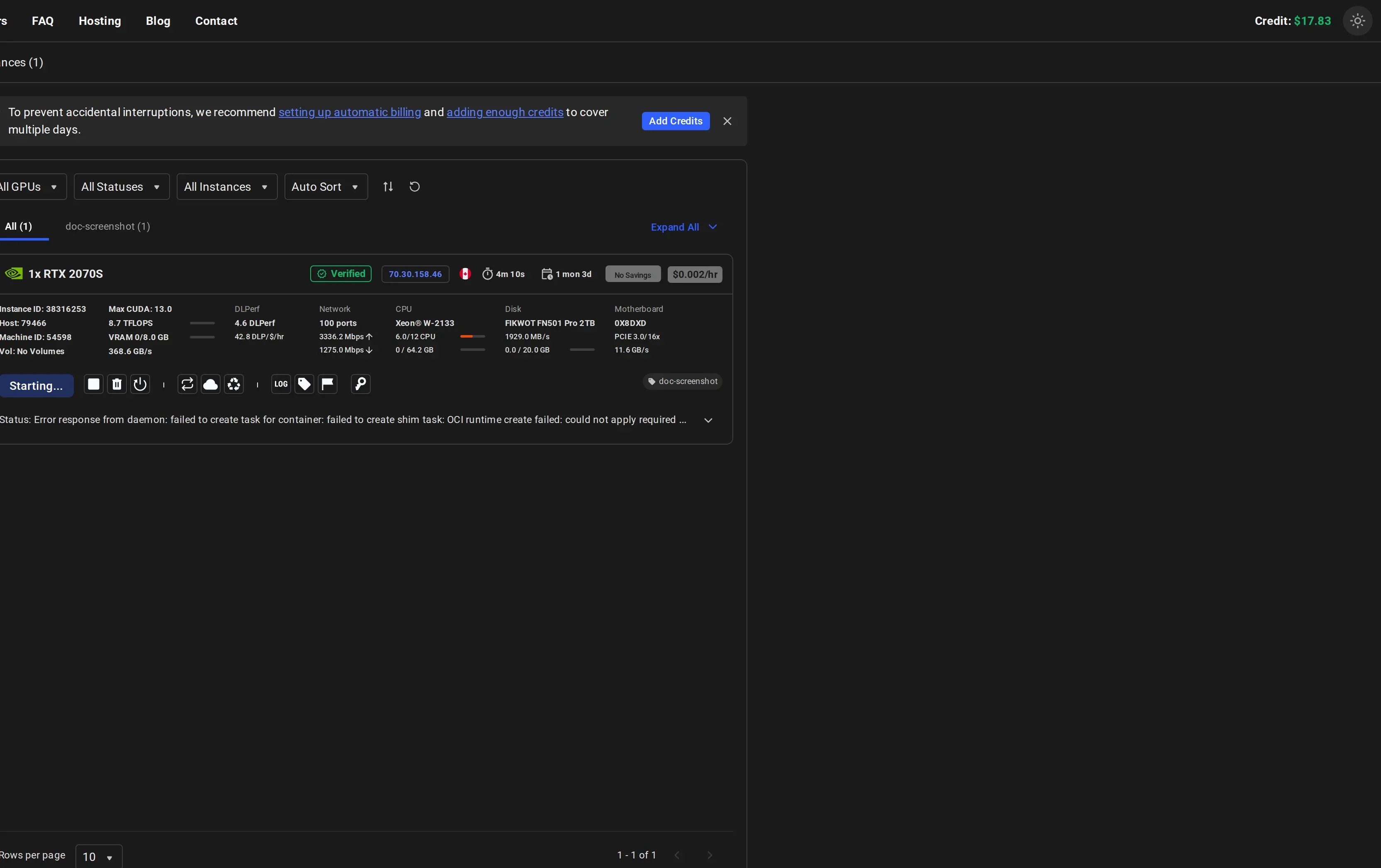 Instances Page