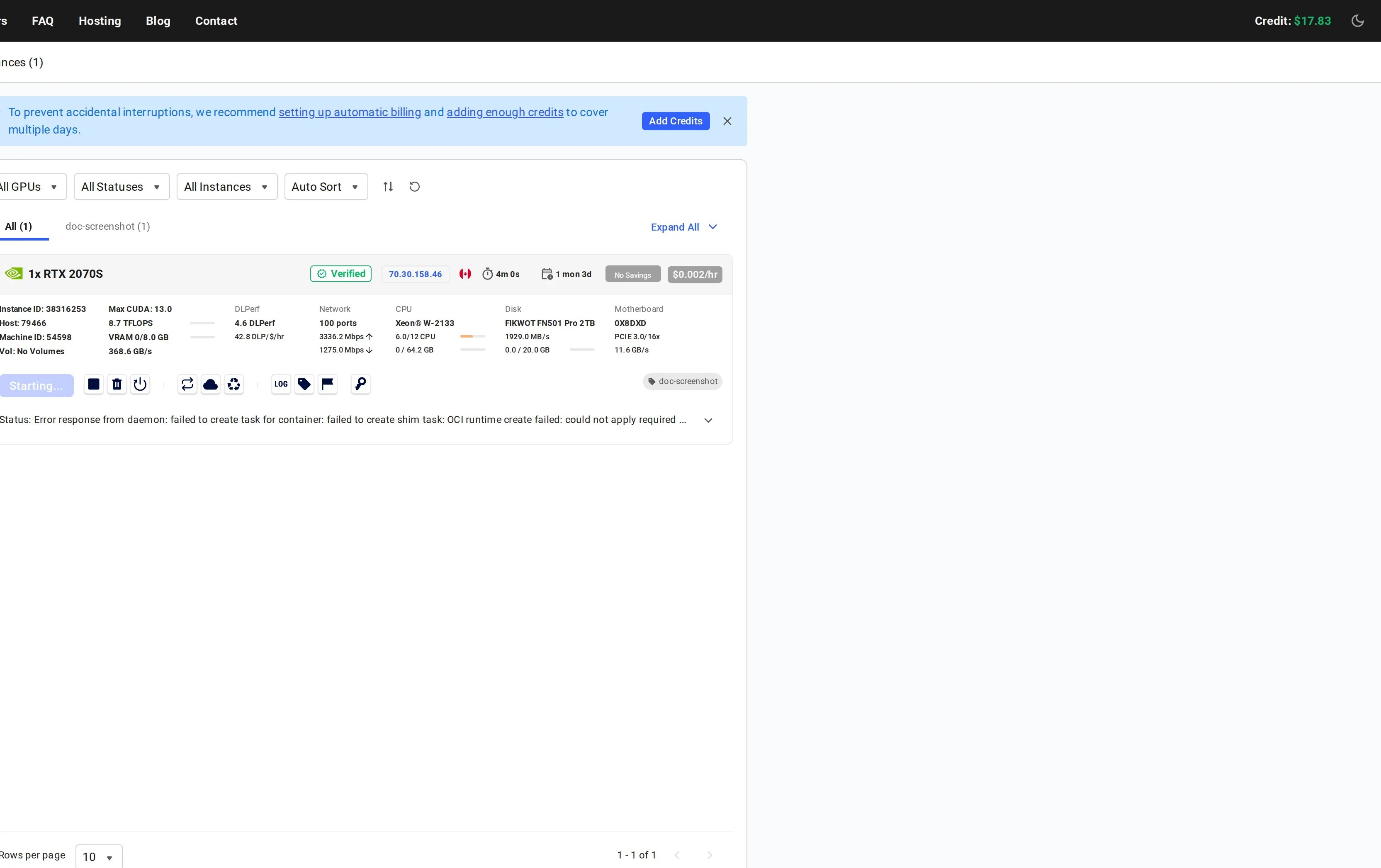 Instances Page