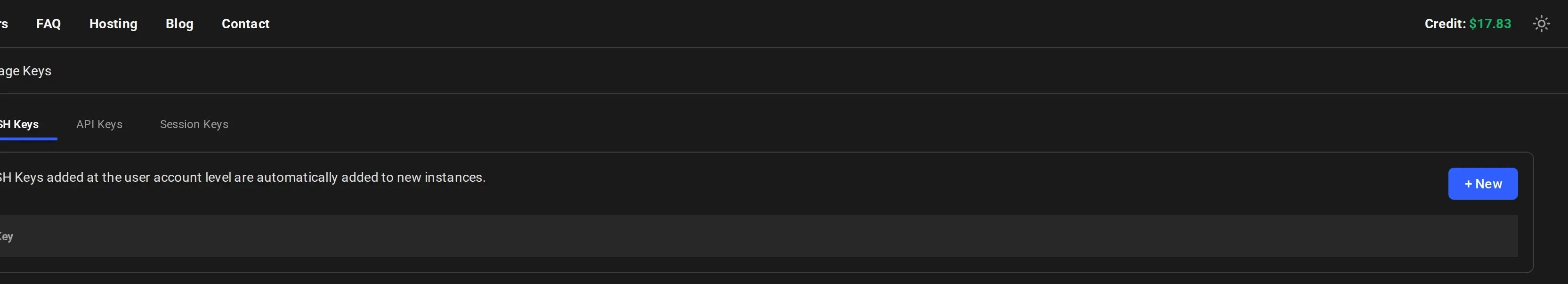 SSH Keys empty section