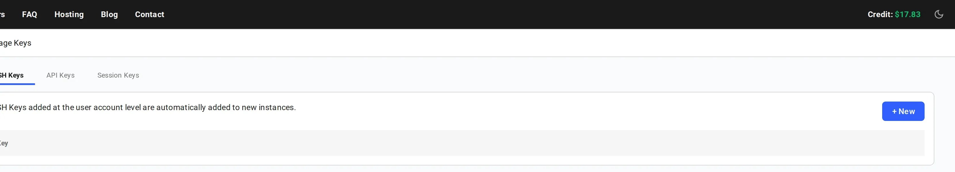 SSH Keys empty section