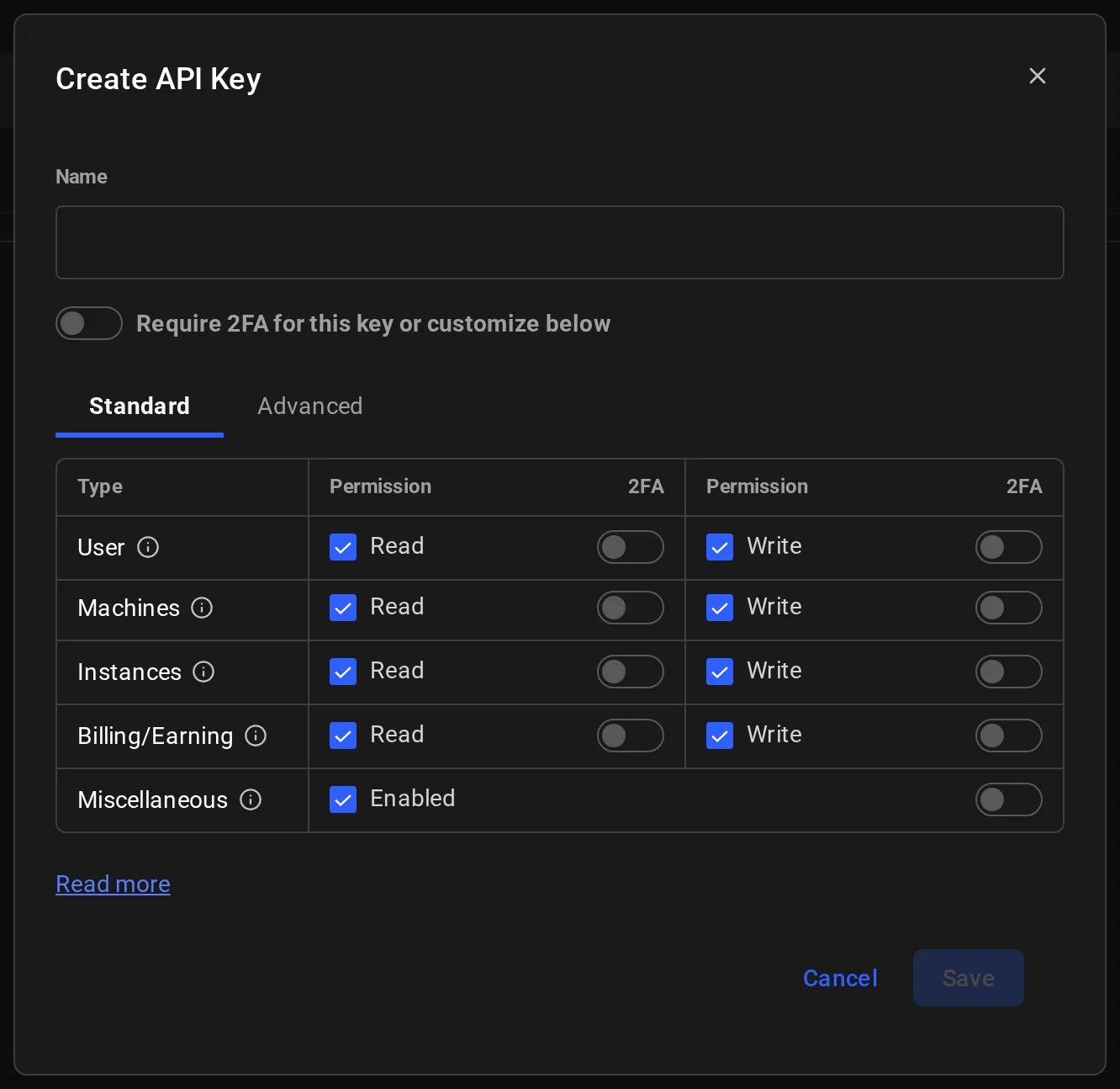 API key permissions