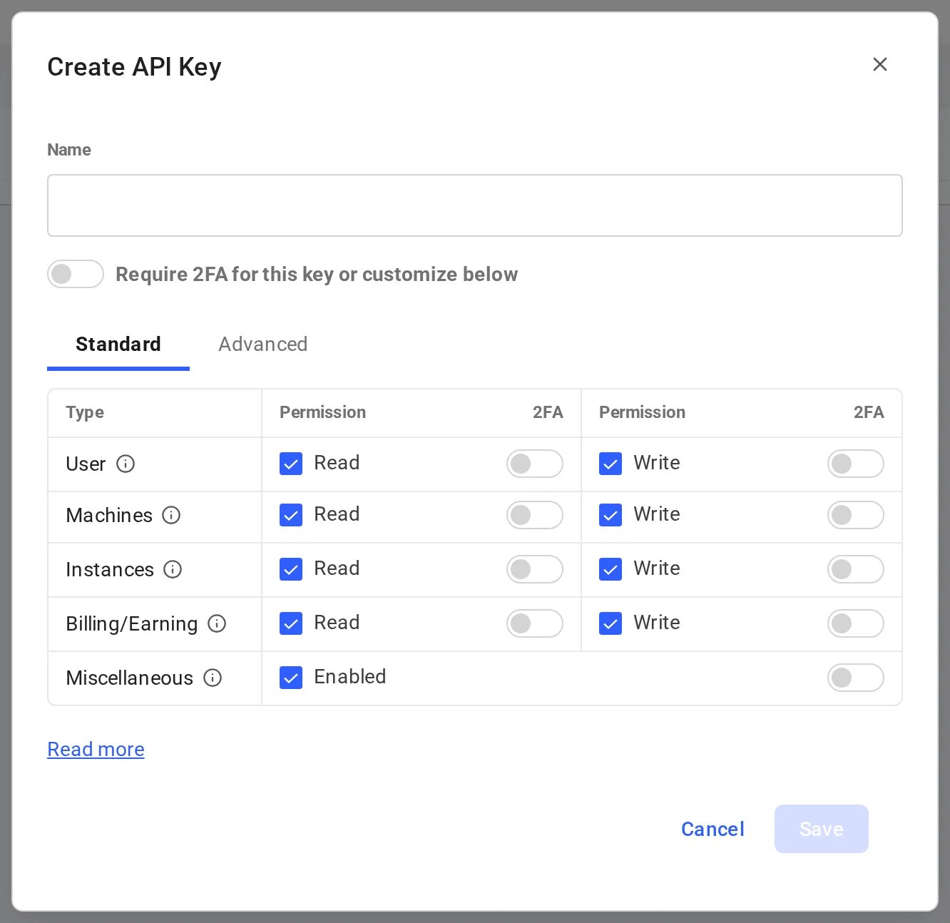 API key permissions